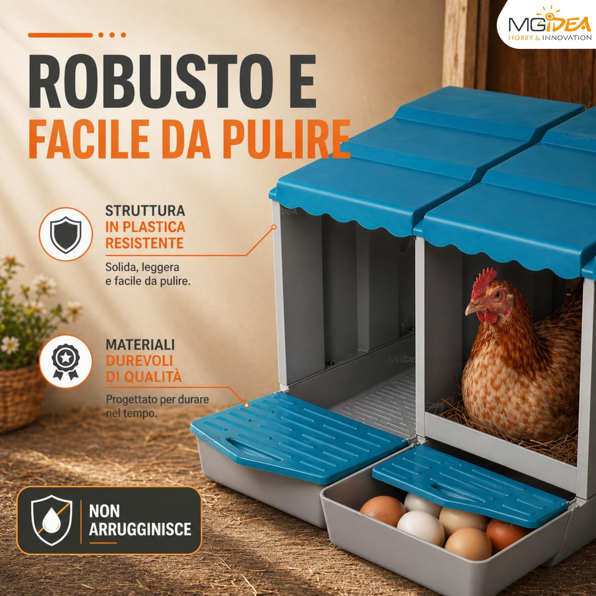 NIDO COVA UOVA GALLINE 3 POSTI OVAIOLE CHIOCCIA AUTOMATICA CASSETTO STRUTTURA RESISTENTE POLLAIO ALLEVAMENTO FATTORIA