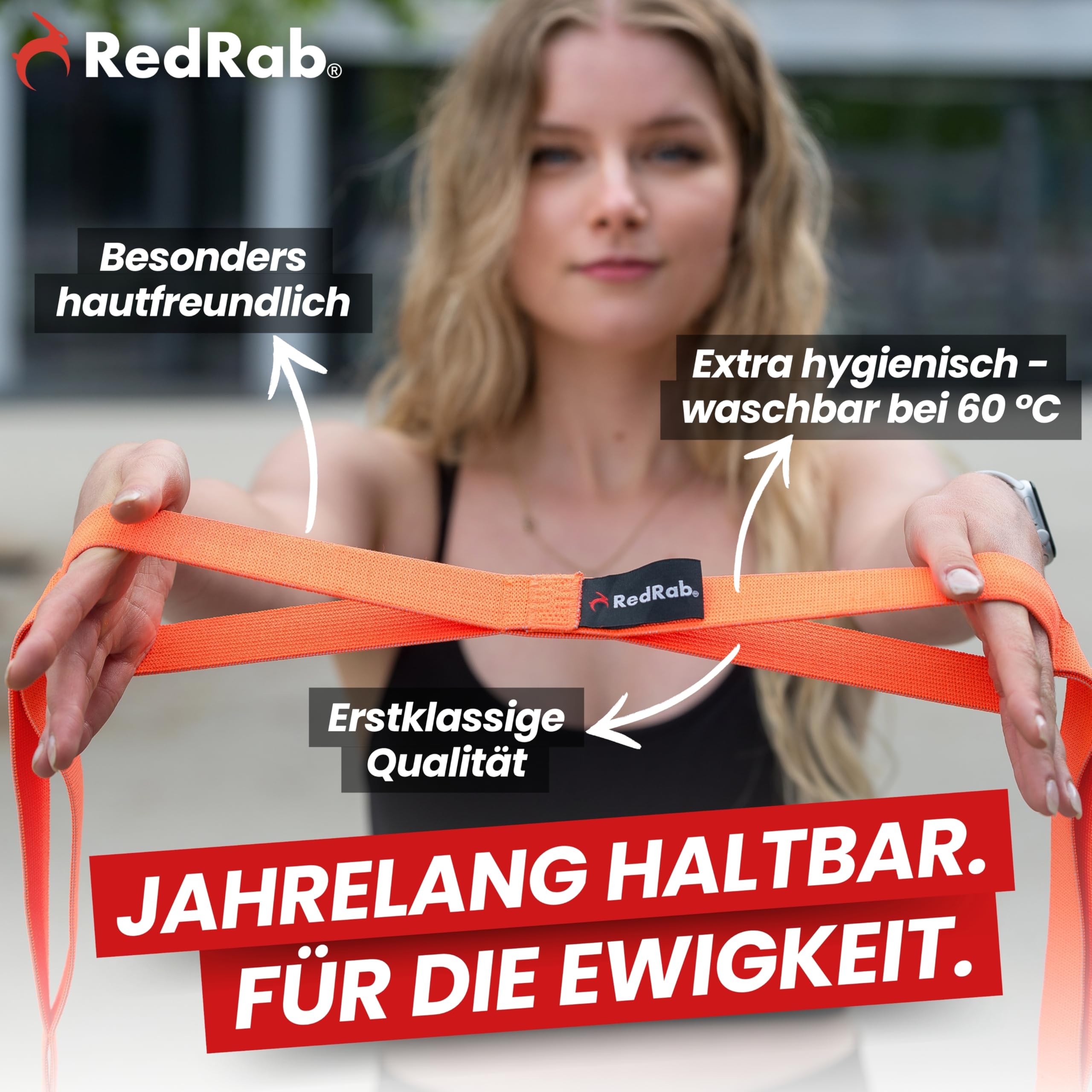 RED RAB Stoff Fitnessband mit Schlaufen - 245cm lang - Gymnastikband für Widerstandsbänder Krafttraining - reißfeste Fitnessbänder, Resistance Bands, Gummiband Sport, Trainingsbänder, Widerstandsband