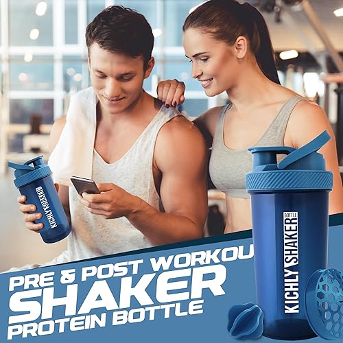 Miniatura 6 de KICHLY Shaker Bottle - Botella mezcladora de proteínas de plástico de 28 onzas para antes y después del entrenamiento con bola agitadora de plástico
