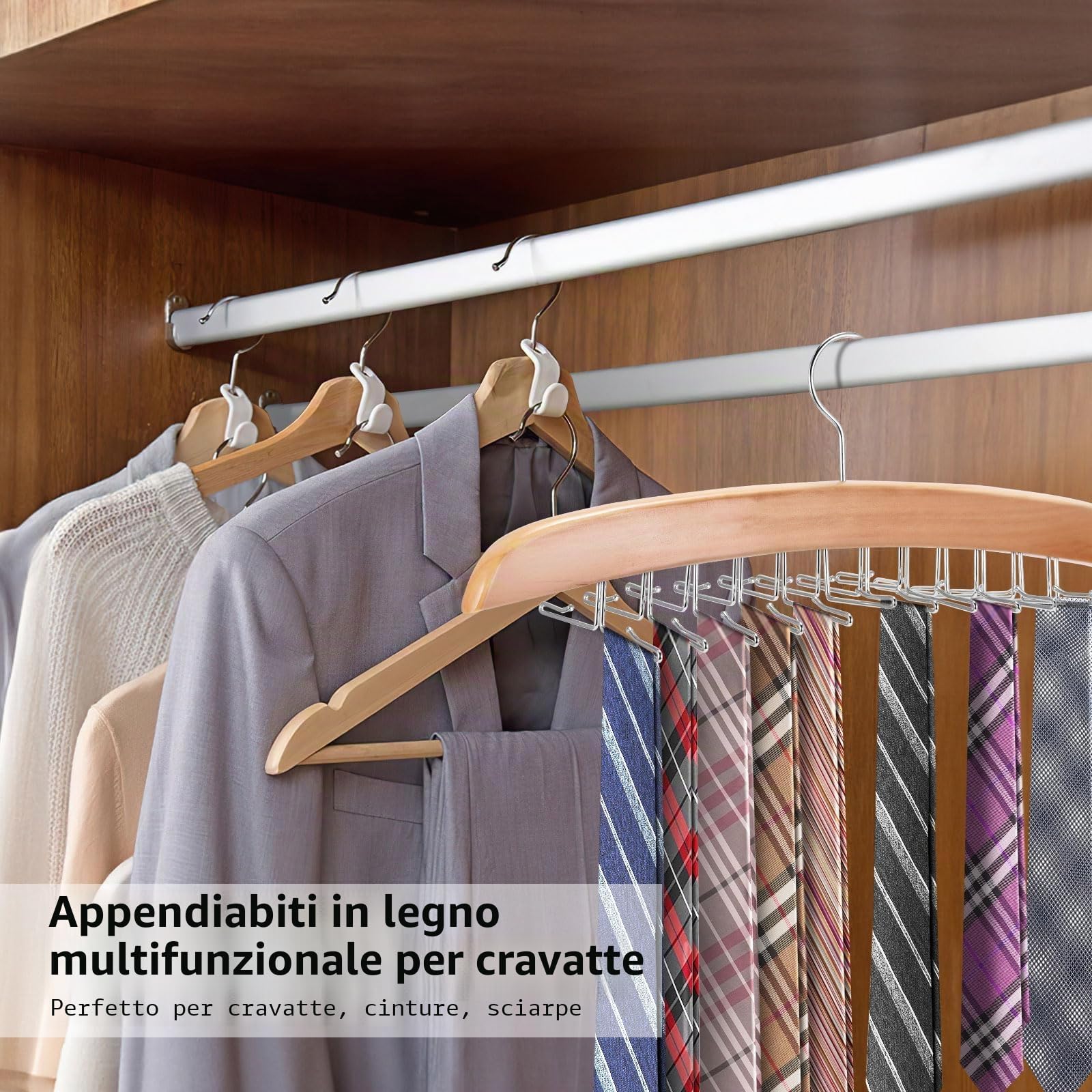Porta-Cravatte, Gancio Per Cravatte In Legno, Ganci Singoli 24 Leganti In Legno Naturale, Organizer Per Appendere Cravatte, La Scelta Migliore Per Il Tuo Armadio Organizer