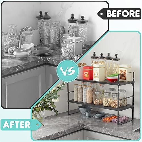 Miniatura 5 de Expandable Cabinet Shelf Organizers, Stackable Metal Cabinet Shelves Extender for Kitchen Cabinet Countertop Storage, Adjustable Spices Shelves Rack