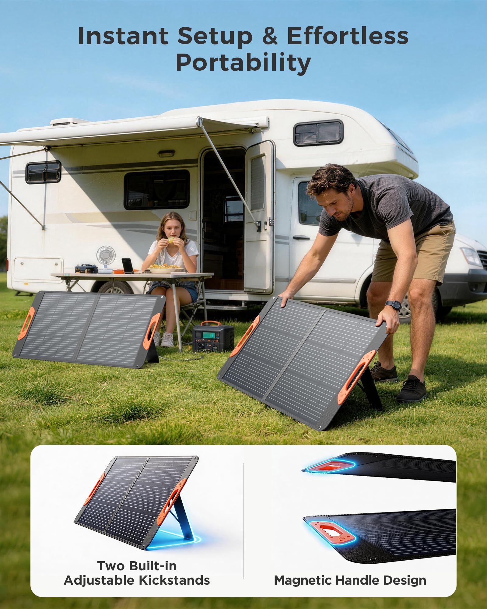 Amazon | ZOUPW 100W ポータブルソーラーパネル 単結晶折りたたみ式