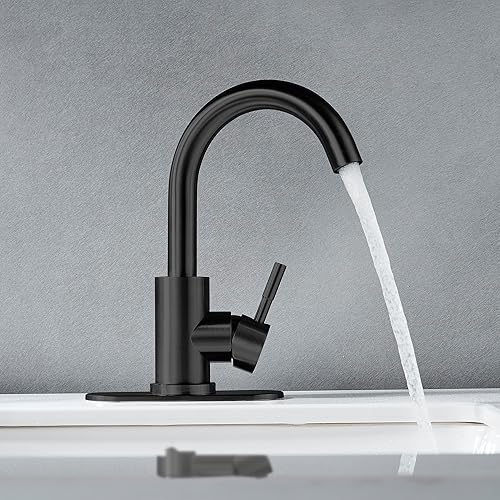 Miniatura 7 de Grifo de lavabo de baño negro mate de un solo agujero, moderno grifo de baño de una sola manija comercial de acero inoxidable grifo de fregadero de