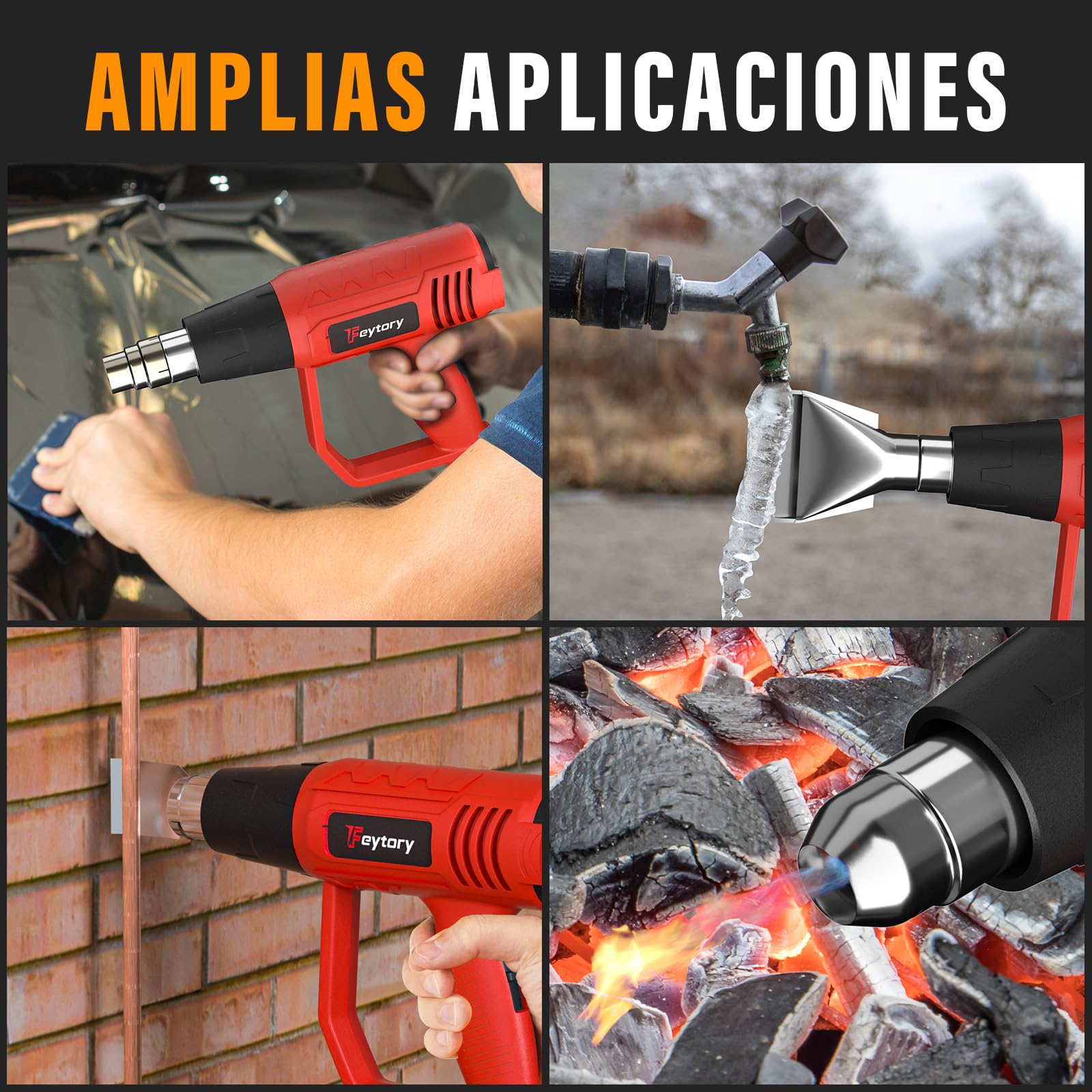 Pistola de Aire Caliente,2000W Decapadora Professional Temperatura Ajustable 60℃- 600℃, Calentamiento Rápido, Protección Contra Sobrecalentamiento para Soldar,Quitar Pintura y Calentar