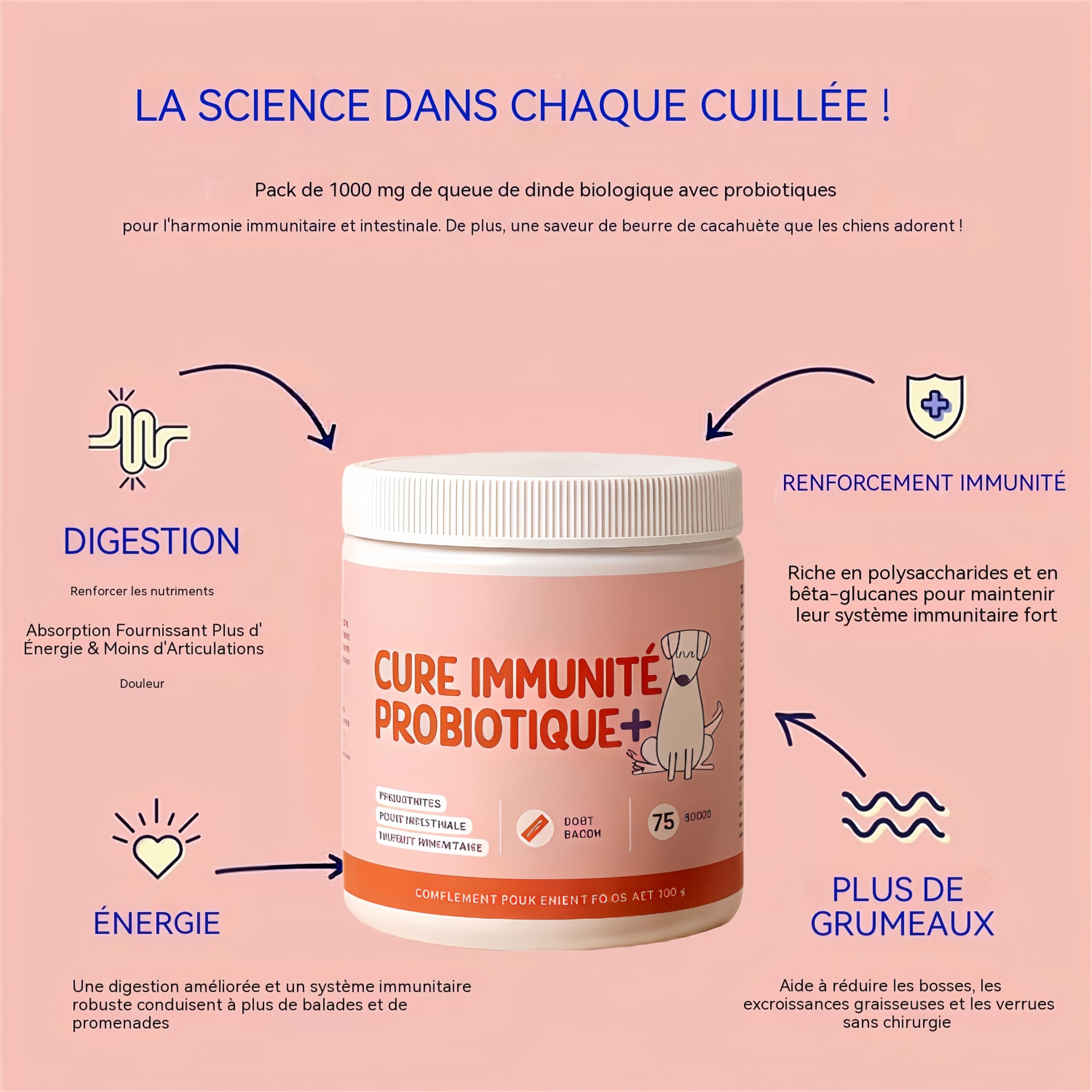 hushh Probiotique Animaux:Cure Immunité & Bien-être,Complément