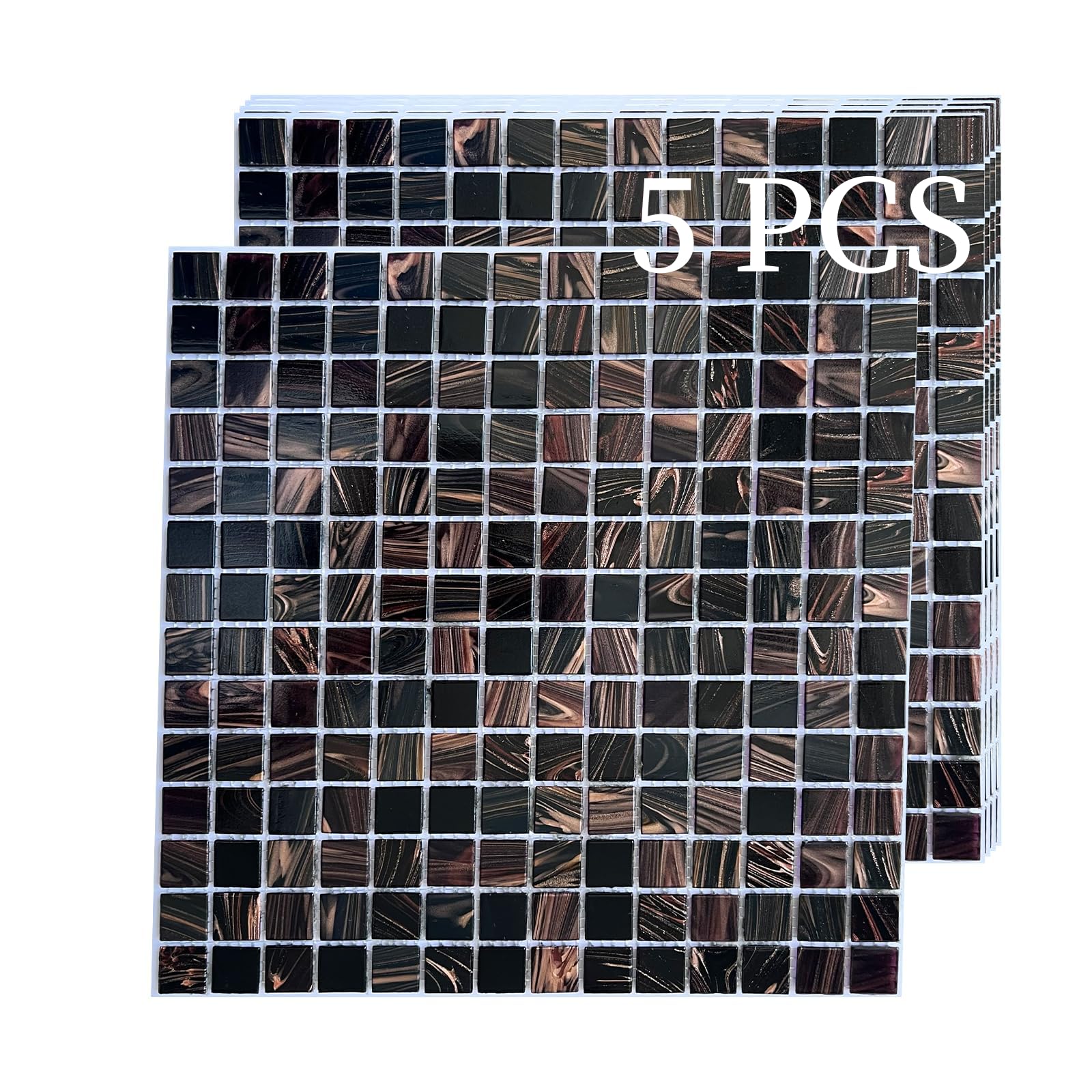 LSDECO 5 Sheets Glass Mosaic Tiles for Backsplash Border, Pool Tile, Backsplash Tile for Swimming Pool Kitchen Bathroom Wall (Black, 5 Sq.Ft)