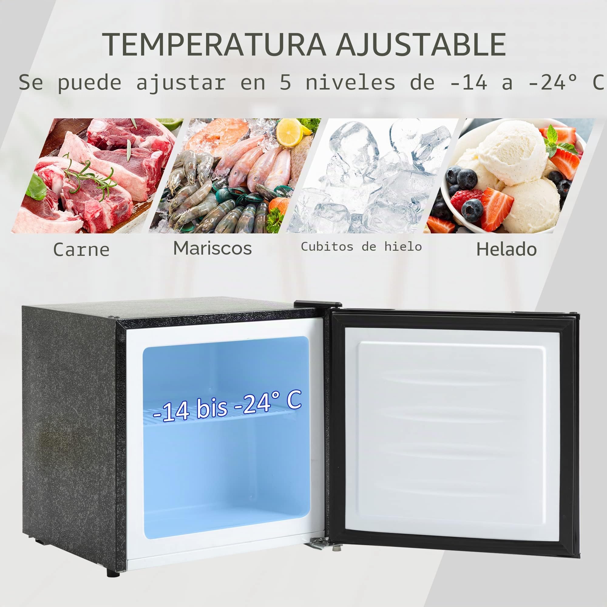 HOMCOM Minicongelador 35 L congelador cajón eléctrico independiente 161 W minicongelador minifrigorífico -14 a -24℃ Control de temperatura en 5 etapas 47 x 44,2 x 48,8 cm