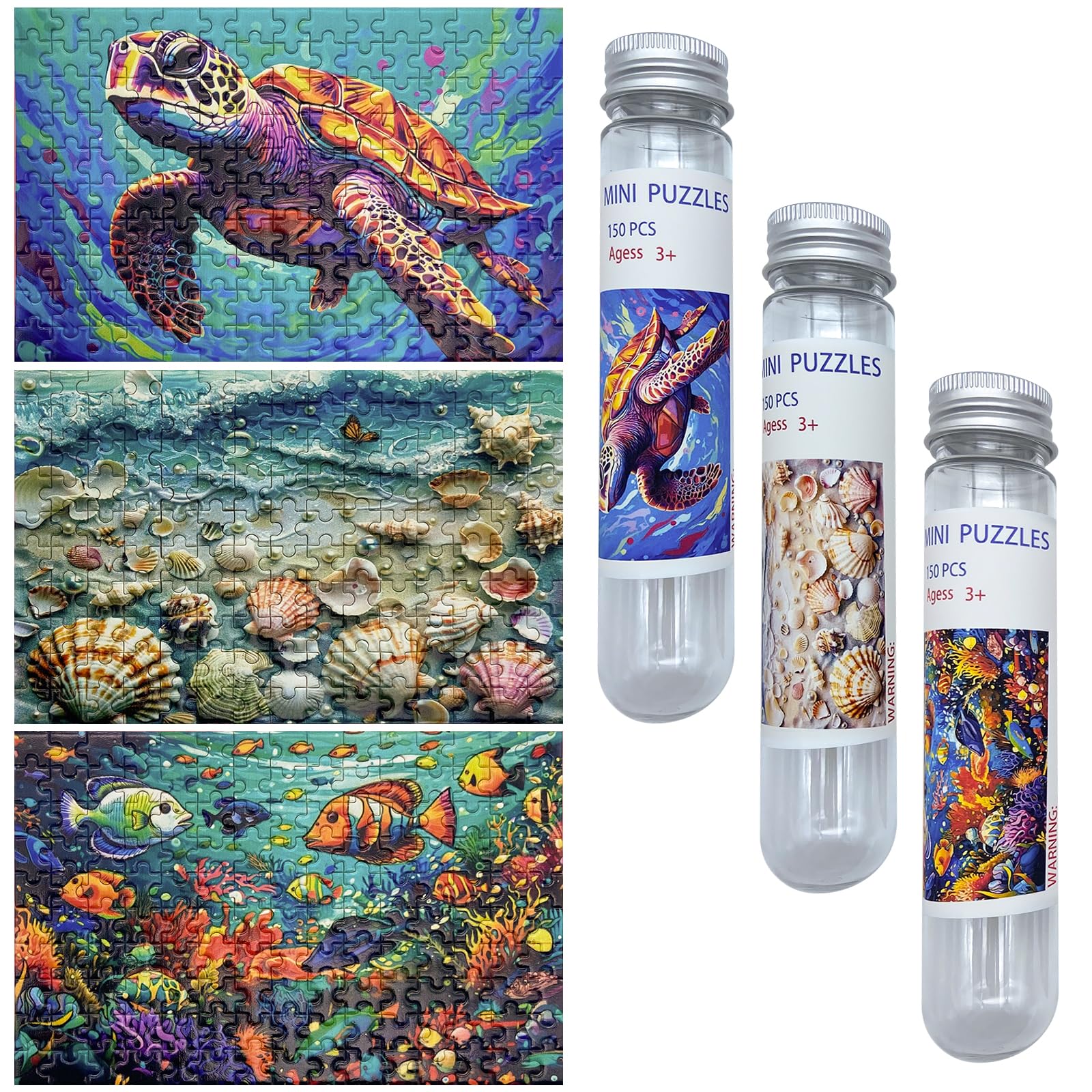 150 Pieces Mini Jigsaw Puzzles for Adults & Kids,6 x 4 Inches,Mini Puzzles,Travel Puzzle,Small Micro Puzzles,Challenging Difficult Puzzle,3 Pack Ocean