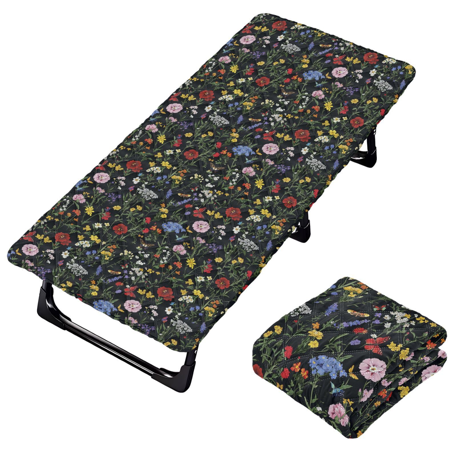 Wildflowers Butterflies Black Travel Toddler Bed Sheet Waterproof Cot Sheet for Toddler Floor Bed for Small Spaces Daycare Cot 50' x 25' (Bed Not Included)