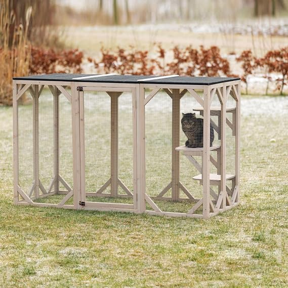 Trixie Catio Outdoor Cat Enclosure Large 32.3 x 70.9 x 44.1 in - Weatherproof Roof + 3 Lounging Platforms - Safe Playpen for Indoor Cats to Enjoy Fresh Air Outside - 1x Outdoor Cattery