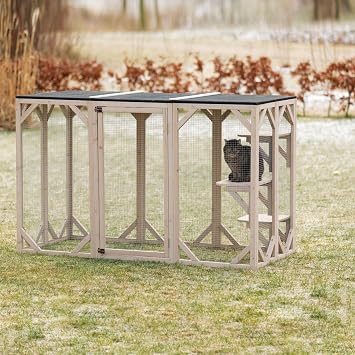Trixie Catio Outdoor Cat Enclosure Large 32.3 x 70.9 x 44.1 in - Weatherproof Roof + 3 Lounging Platforms - Safe Playpen for Indoor Cats to Enjoy Fresh Air Outside - 1x Outdoor Cattery