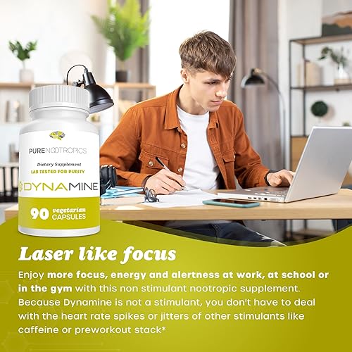 Miniatura 2 de Pure Nootropics - Dynamine (Methylliberine: 1,7,9-tetramethyluric Acid) Cápsulas de 100 mg (90) | Aumento de energía, enfoque y estado de alerta |