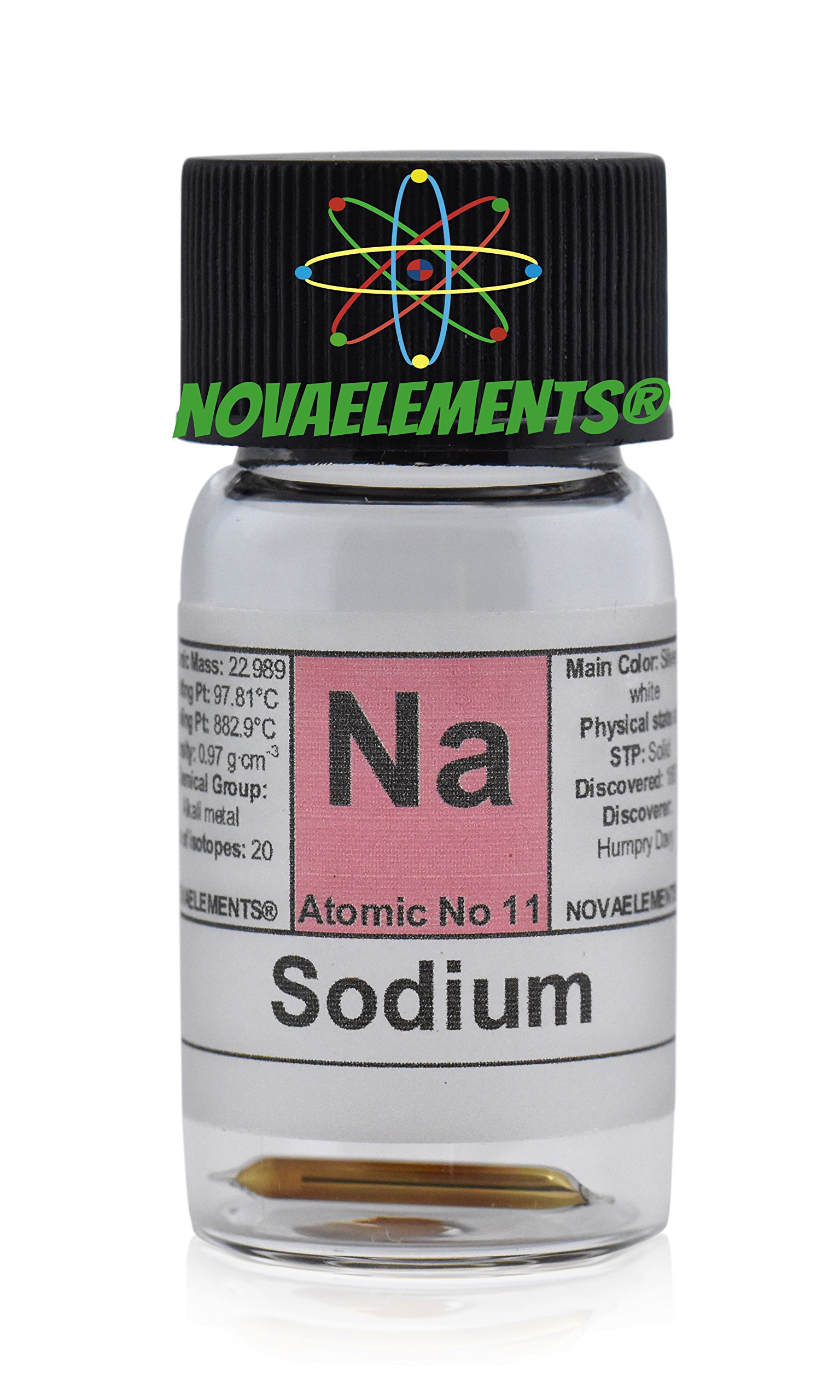 Element 11 Na Metal Sodium, 20 milligrams Under Argon in Mini ampoule and Labeled Glass ampoule