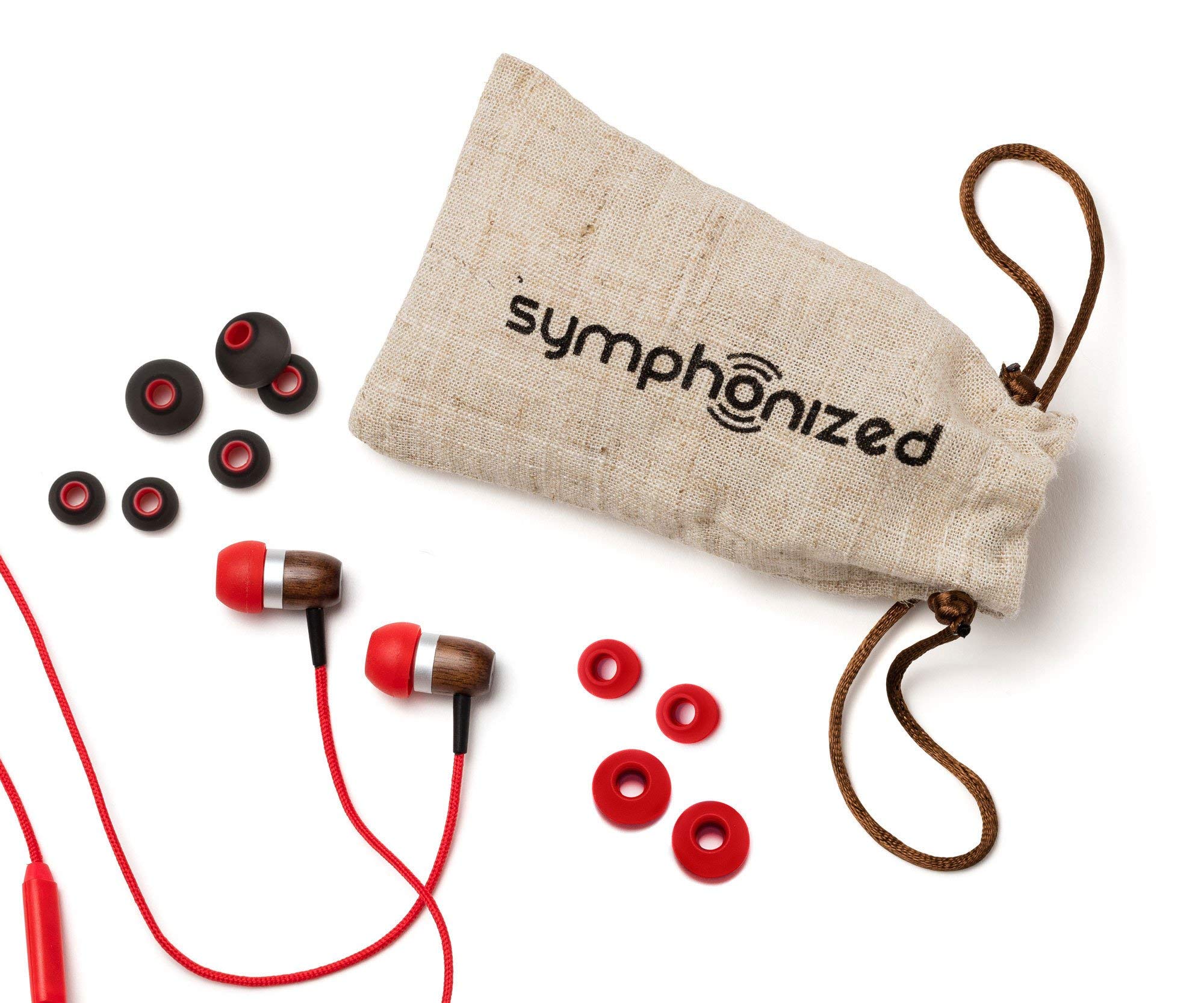 Symphonized GLXY Premium in Vero Legno Auricolari, Cuffiette Stereo con Microfono, Headset con Isolamento Acustico, per Android e iPhone (Rosso)