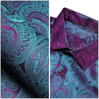 YOHOWA Men's Paisley Shirt Silk Jacquard Dress Long Sleeve Button Down Shirts Casual Mexico Western Disco Party Wedding Prom