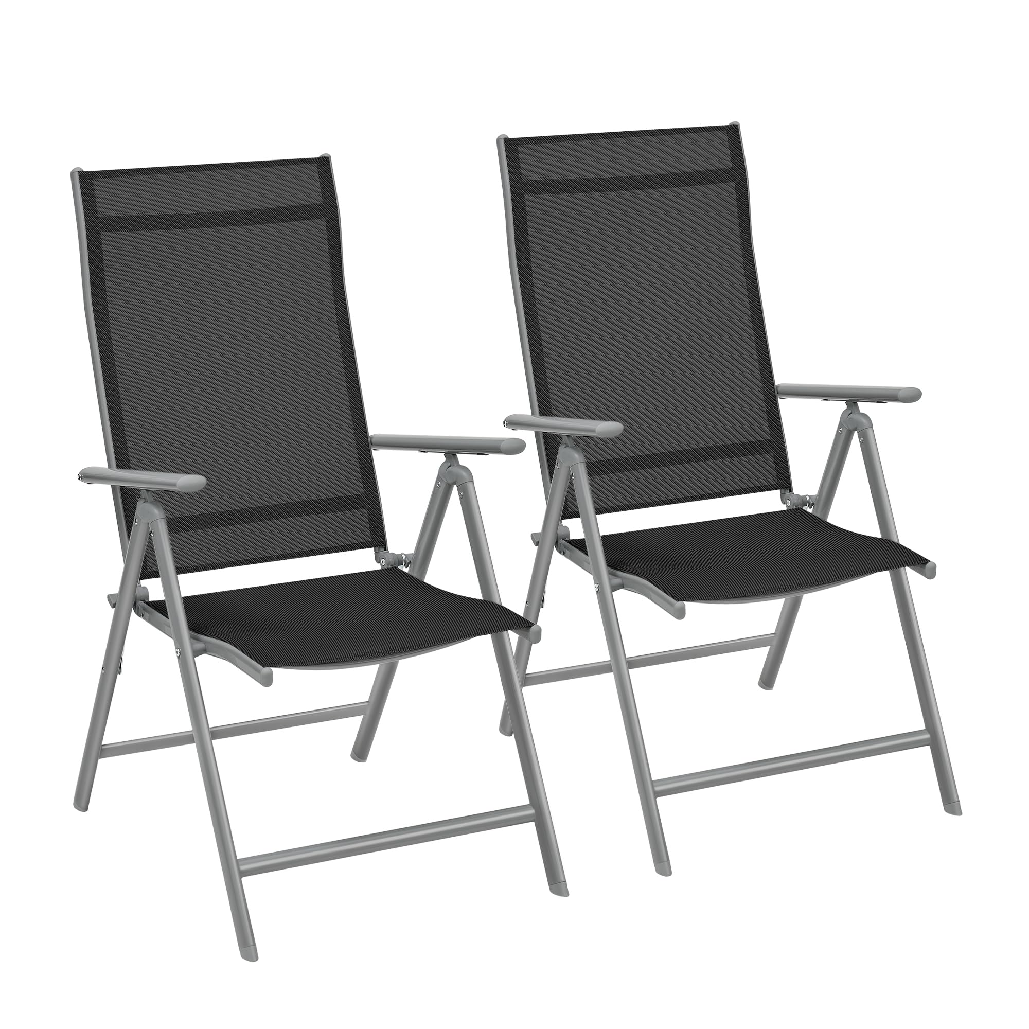 SONGMICS Gartenstuhl 2er Set, Klappstuhl, Outdoor-Stuhl, mit Metallgestell, 8-Fach verstellbare Rückenlehne, bis 150 kg belastbar, schwarz GCB29BK