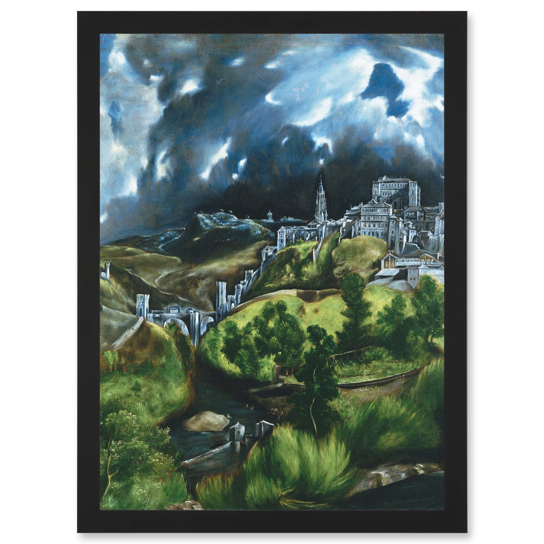 Artery8 El Greco View Of Toledo Spain Expressive Painting Artwork Framed Wall Art Print A4