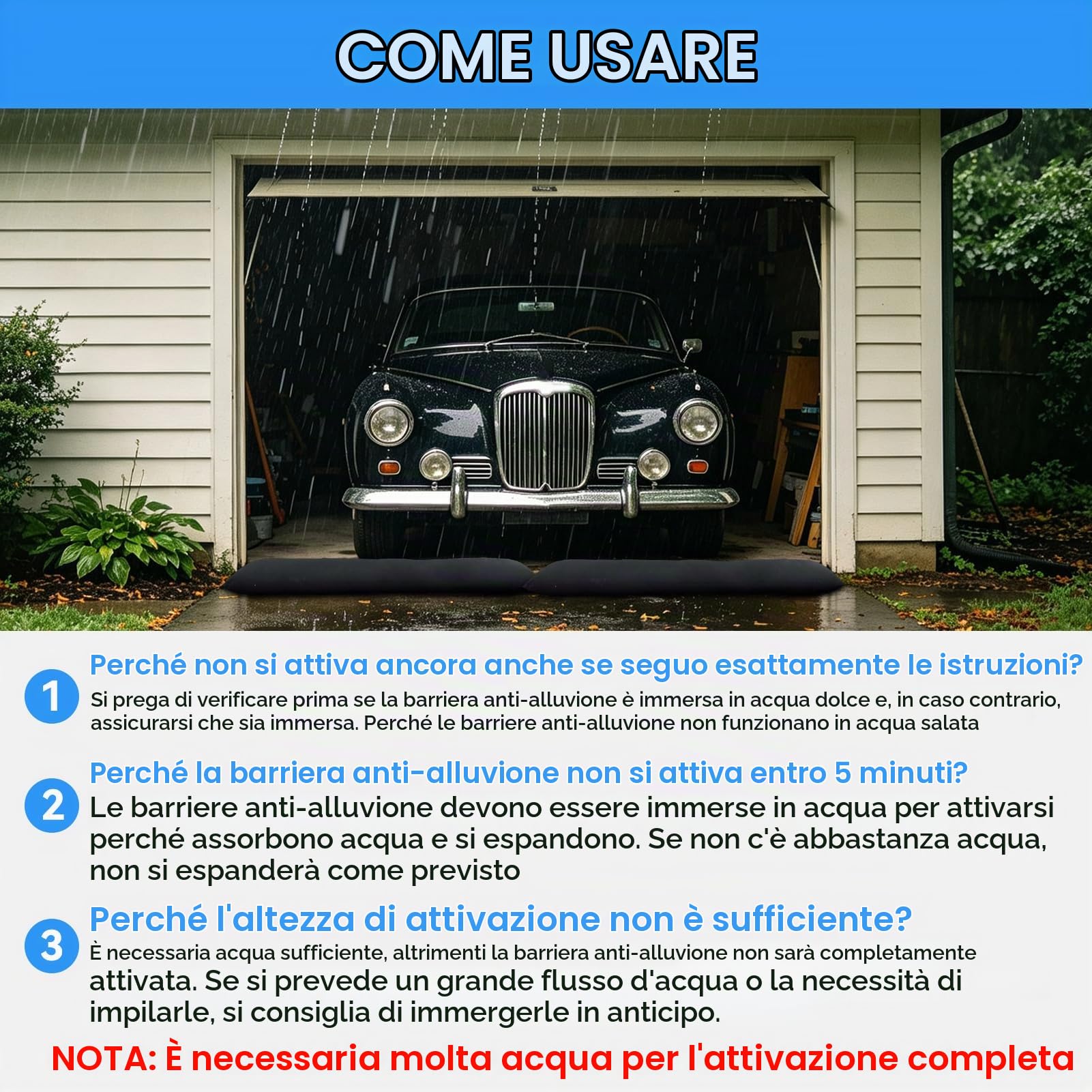 Barriere antiallagamento attivate dall'acqua, 5 pezzi Barriera d'acqua Sacchi di sabbia senza sabbia Barriere antiallagamento assorbenti Assorbitore d'acqua riutilizzabile per