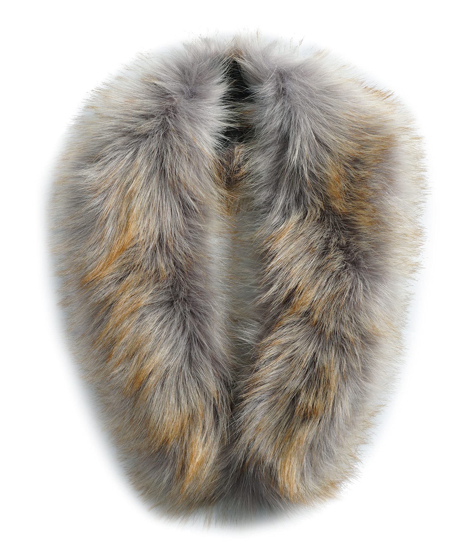MAGIMODAC Faux Fur Collar detachable Hood Trim Replacement For Hood Grey with Gold Tip 70cm — image 1