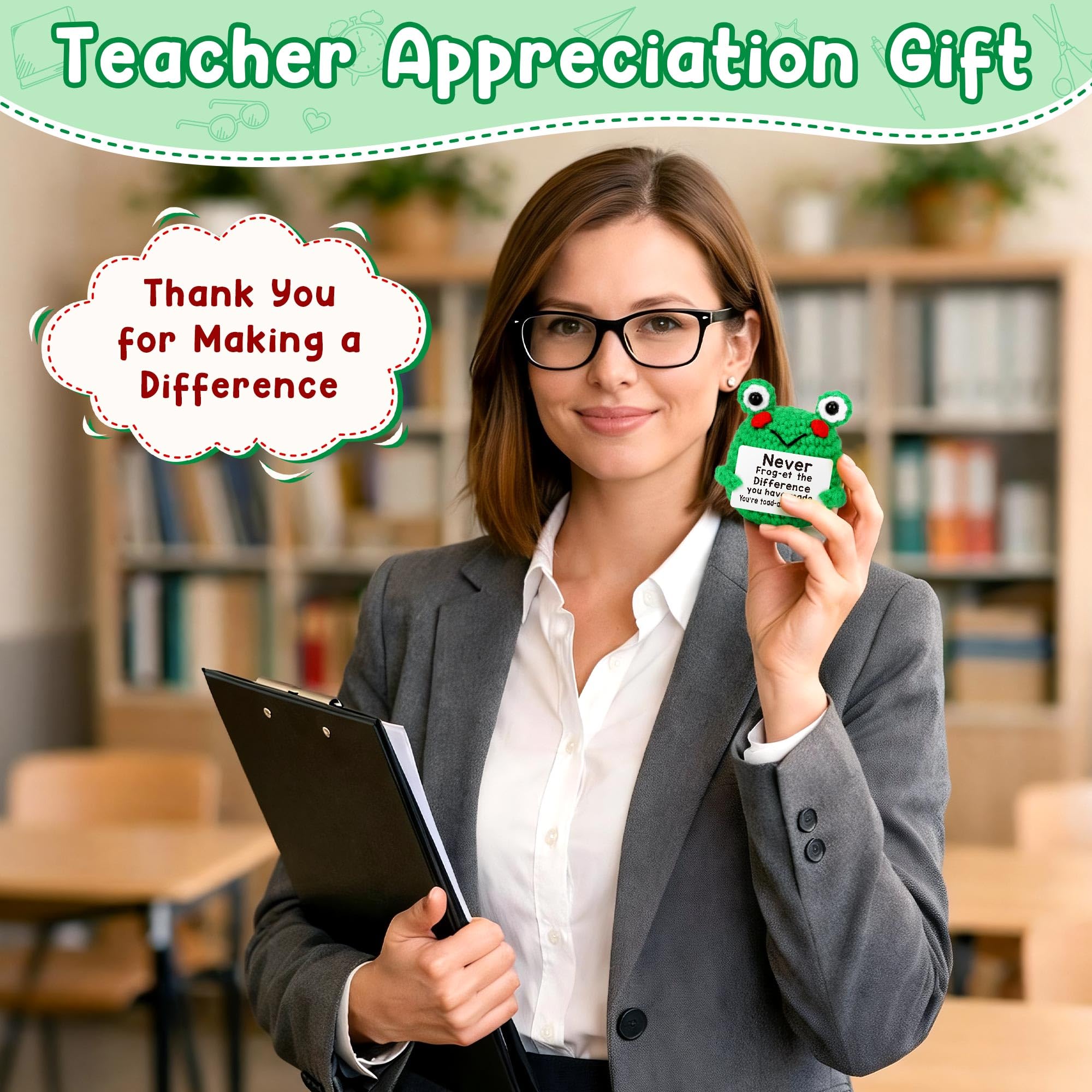 Teacher Appreciation Gifts - Thank You Gifts for Teachers Nurse Boss Coworker Employee Appreciation Gift Administrative Assistant, Cute Crochet Frog Gift Graduation Teacher's Day Retirement Farewell