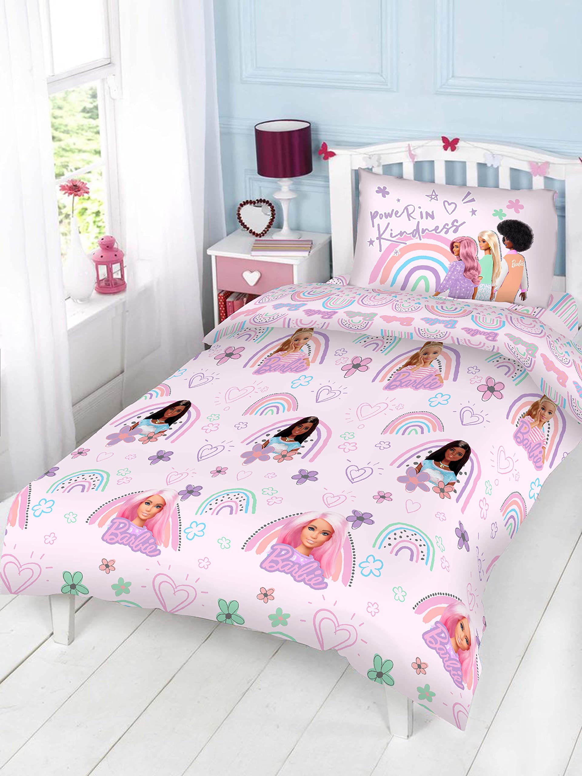 Kidz Klub Barbie Doll Pink Comforter Twin 3pcs Set - Fabric 160TC Cotton Digital Print Panel - Size: 1pc comforter 160 x 230 cm + 1pc pillow case 50 x 75 cm + 1pc cushion cover 40 x 40 cm