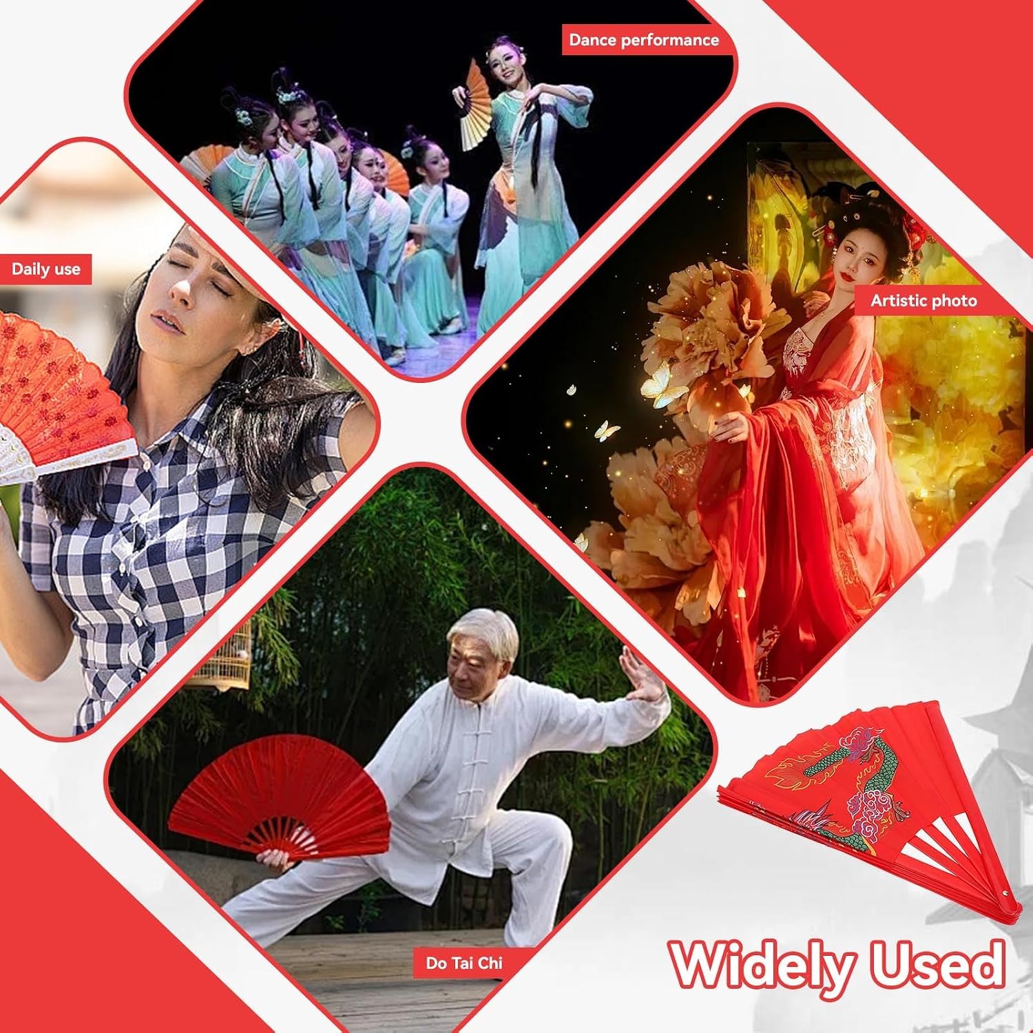 Chinese Fans Folding Fan, Folding Hand Fan Tai Chi Fan, Decorative Folding Fans Popping Fans for Line Dancing, Right Hand Wushu Dance Practice Training