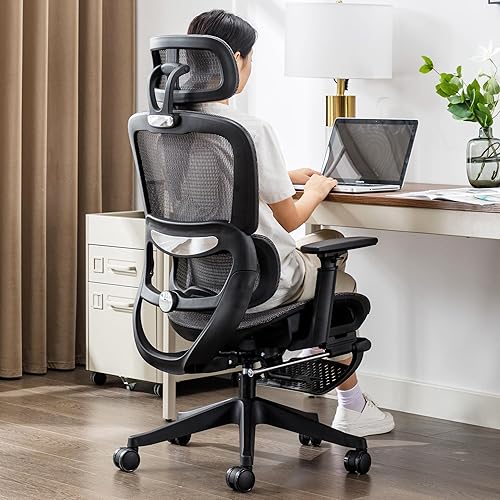 Miniatura 8 de Silla de oficina ergonómica, silla de juegos de respaldo alto con reposapiés, silla de escritorio de oficina en casa grande y alta, silla de