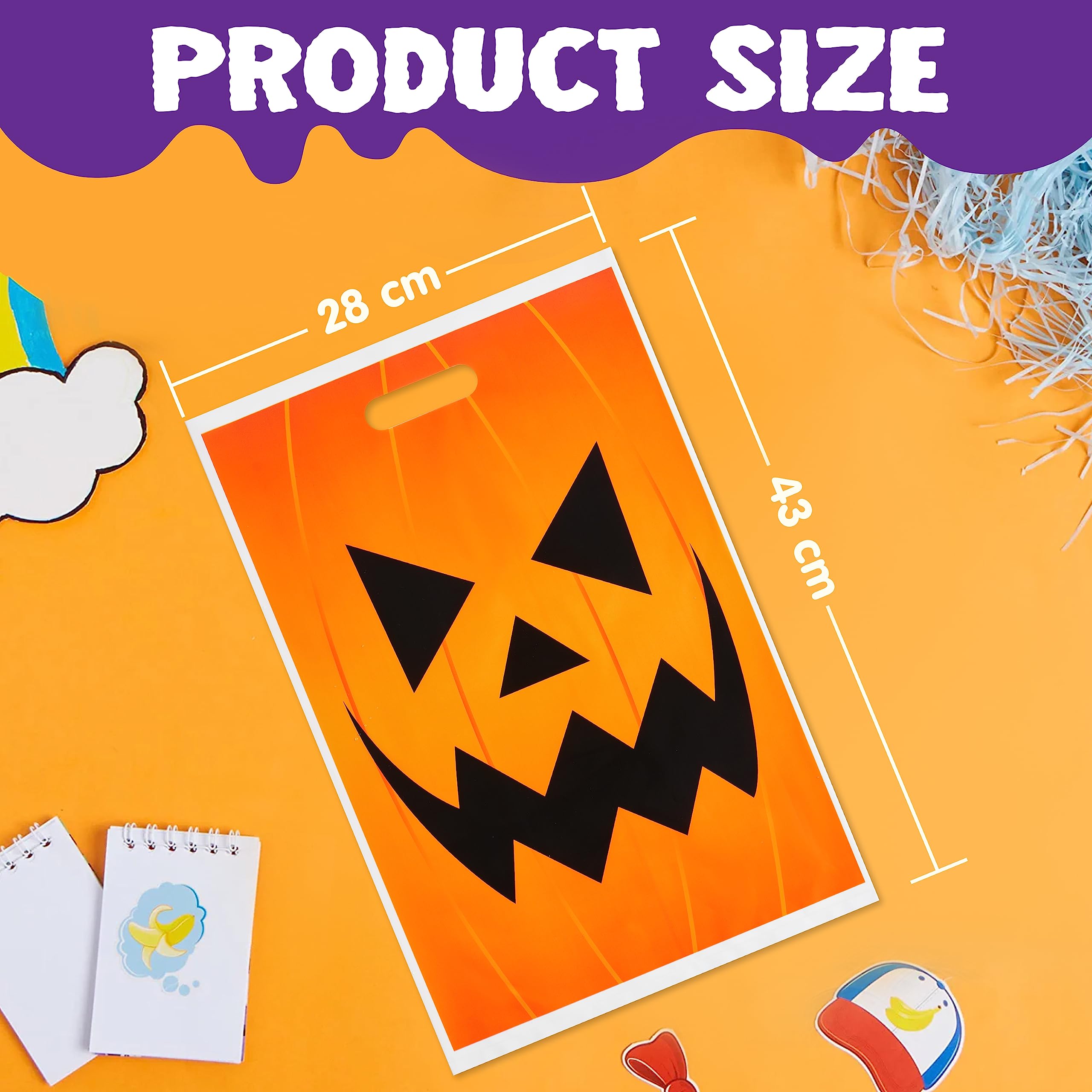JOYIN 72-Pack Halloween Pumpkin Goodie Bags - Plastic Trick Or Treat Candy Bags For Kids