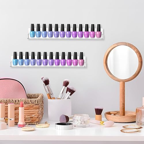 Miniatura 8 de 4 Pack Nail Polish Rack Wall Mounted Shelf with Removable Anti-Slip End Inserts,15 Inches Invisible Acrylic Floating Bookshelf for Kids Room,Picture
