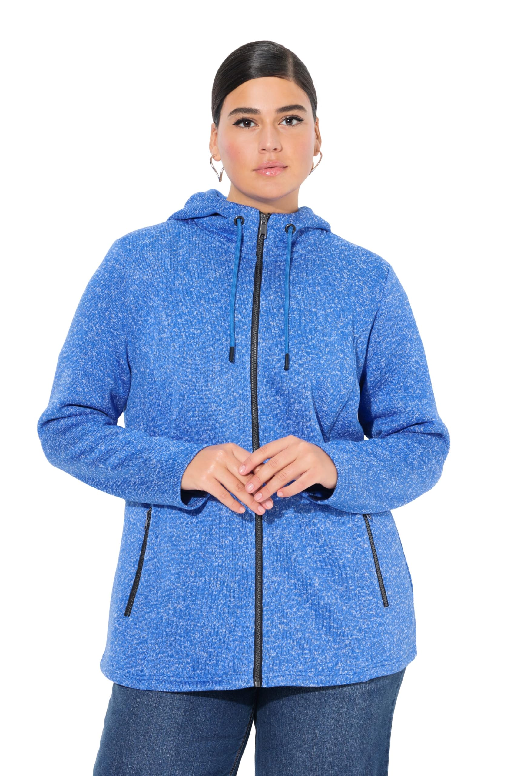 Ulla Popken Damen Strickfleece-jacke, Kapuze, Reißverschlusstaschen Strickjacke