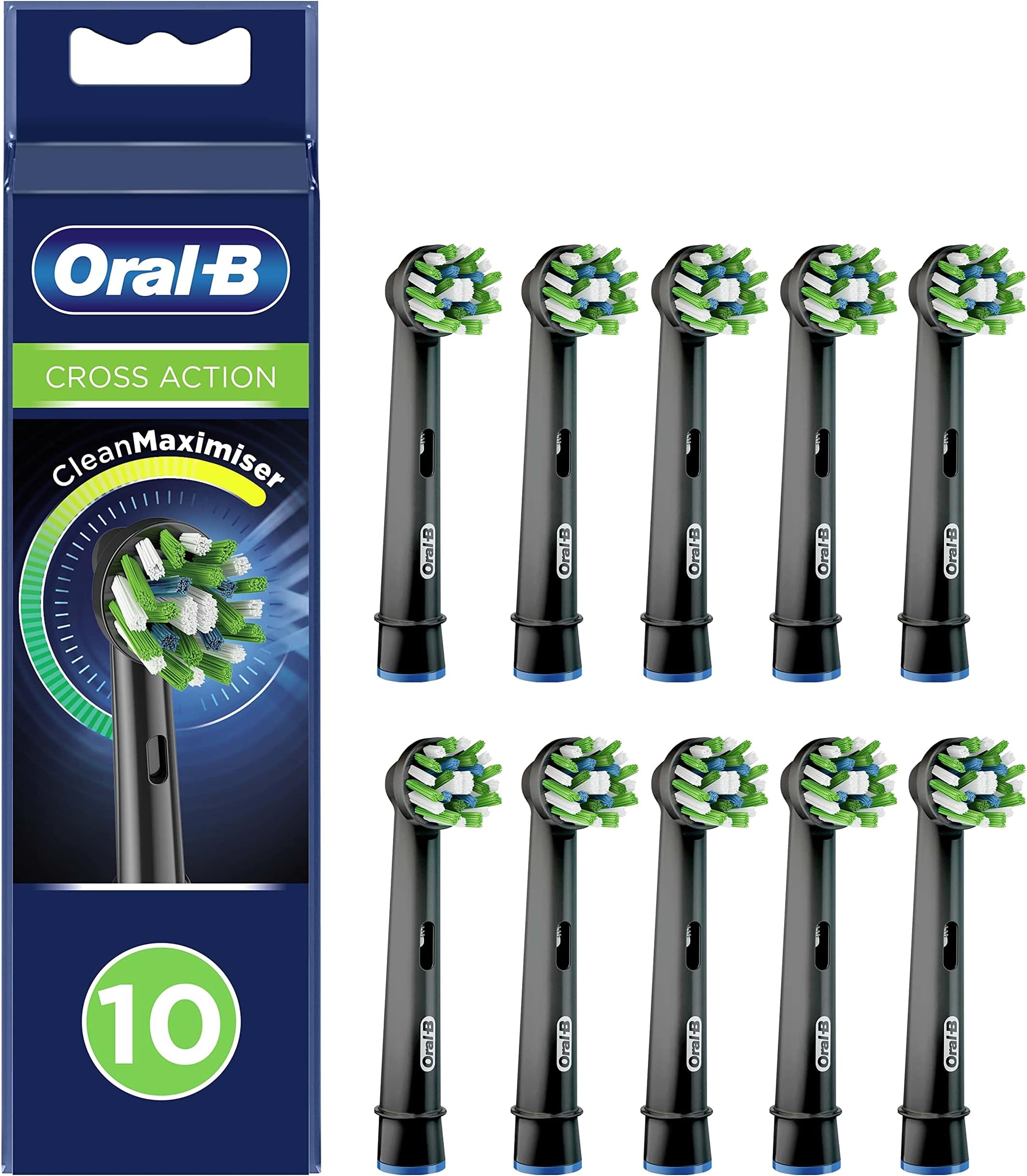 Pro Cross Action Black Replacement Brush Heads for Electric Toothbrushes, XXL Pack of 10 Refills