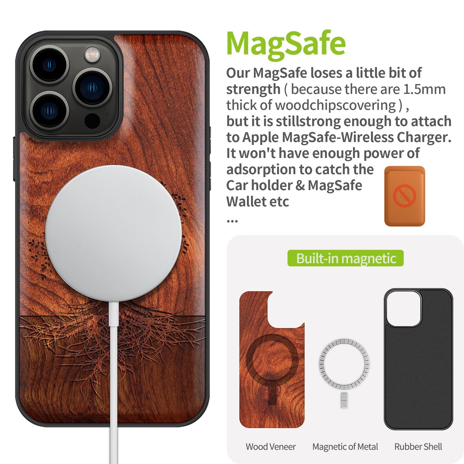 Carveit Magnetic Wood Case For IPhone 13 Case [Hard Real Wood - View #8