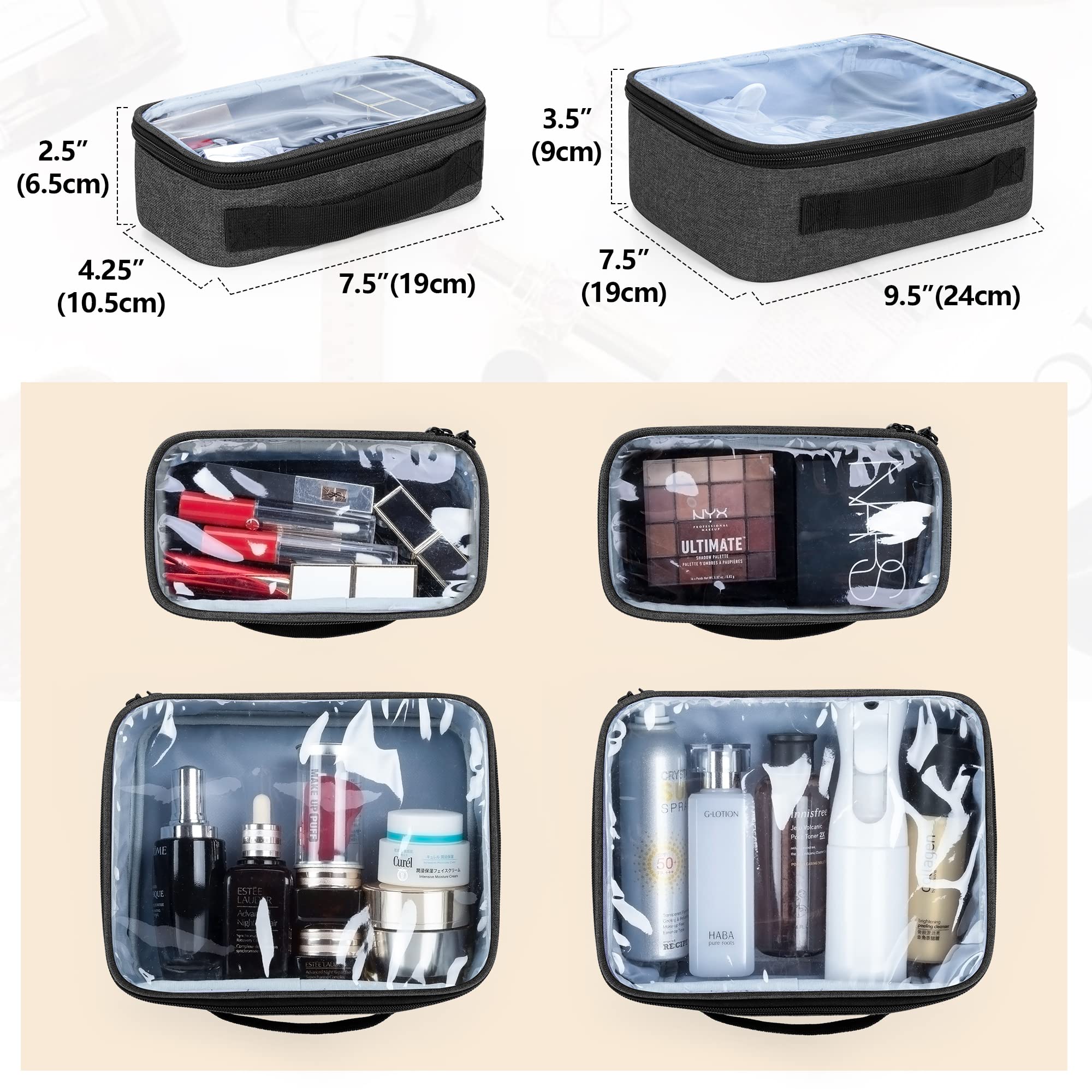 BAFASO Borsa per Trucco con 4 Tasche Interne Rimovibili, Borsa per il Trucco da Viaggio, Borsa per Cosmetici, Nero