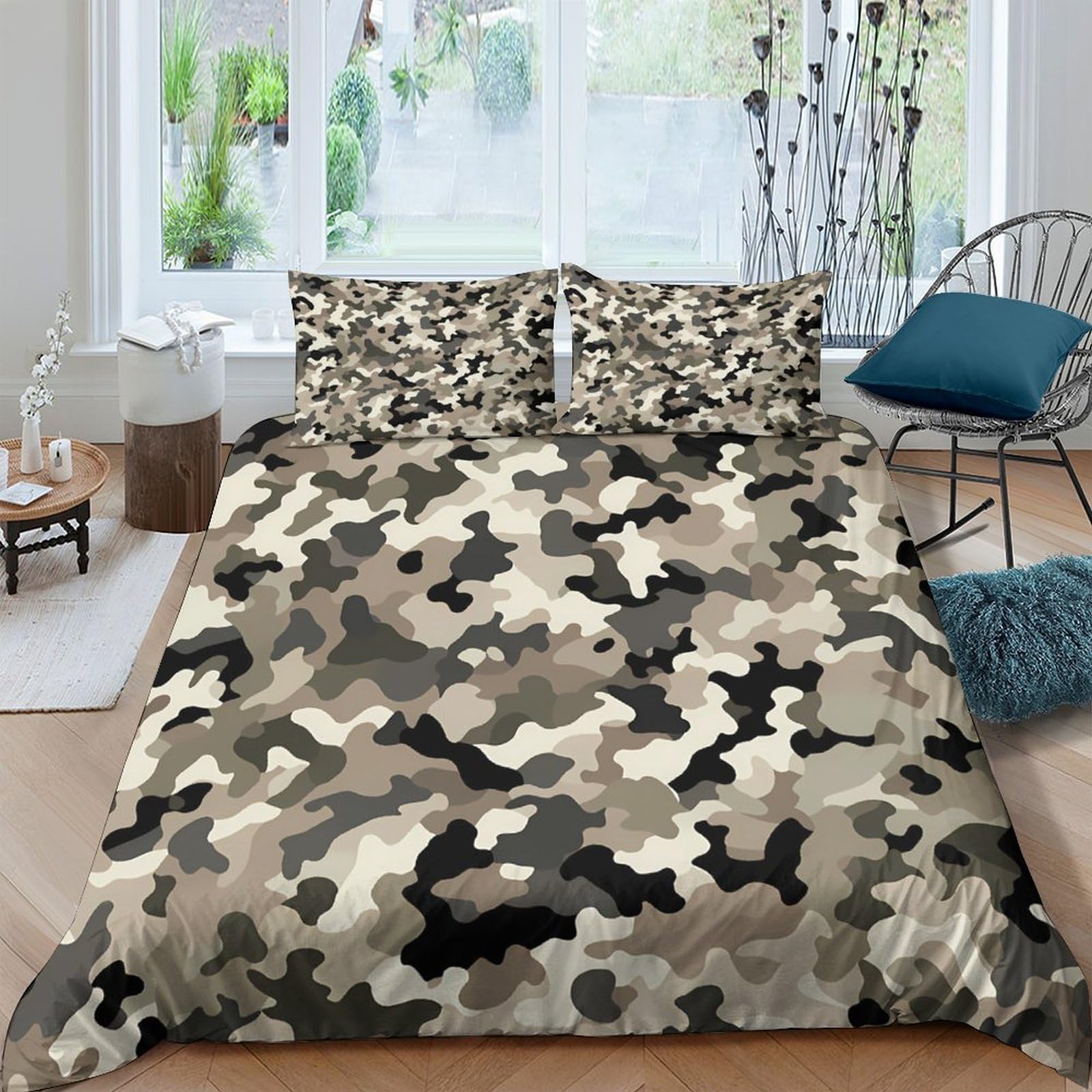 Ctjqhvkz Style-2 3D Printed Desert Camouflage Fitted Sheet Microfiber Soft Breathable Forest Camo Mattress Cover For Bedroom Guest Room Decor Single（135X200cm）