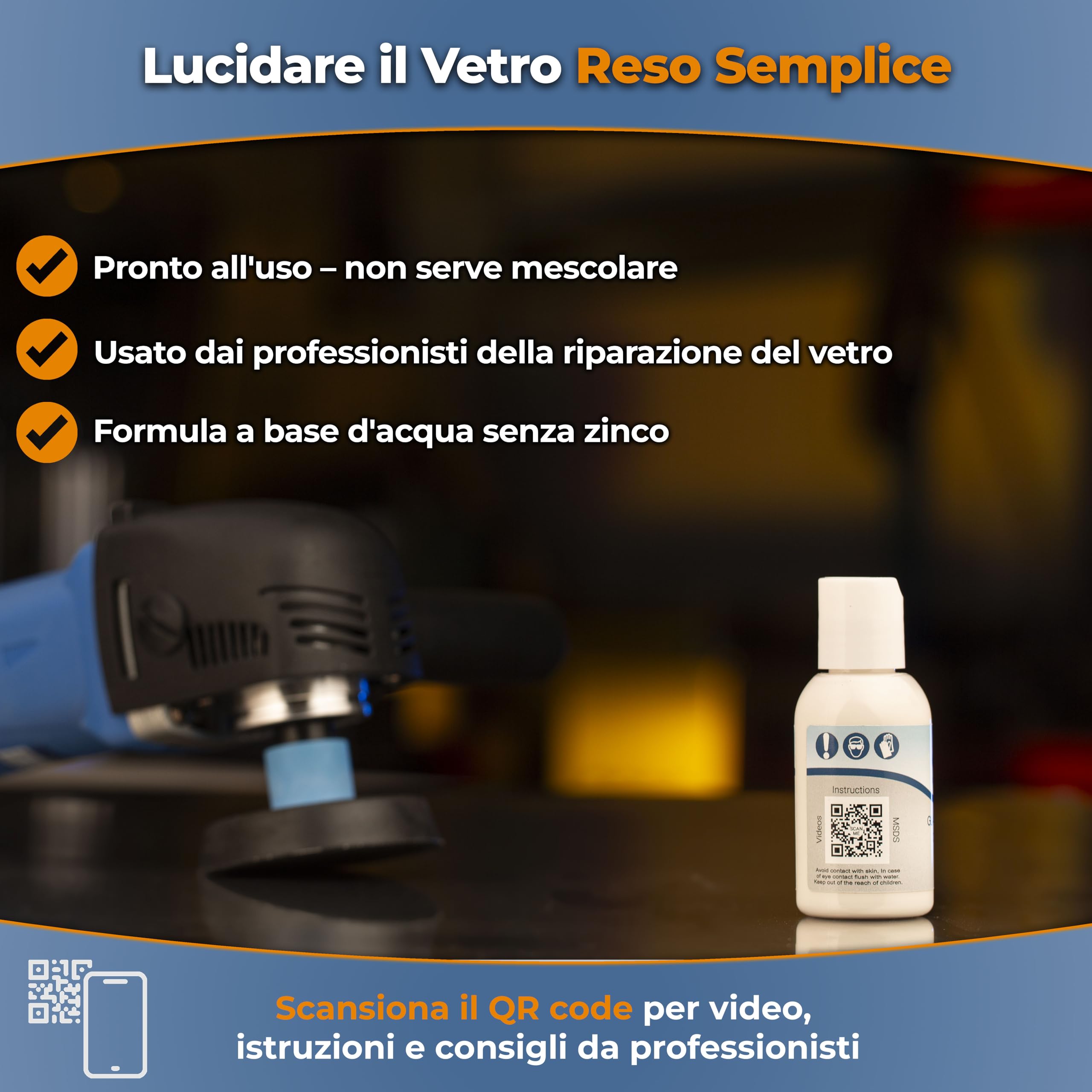 Glass Polish - 50ml Composto Lucidante per Vetri - Pasta Concentrata di Ossido di Cerio a Grana Fina per Lucidatura Professionale di Tutte le Superfici in Vetro - 1,2 Micron