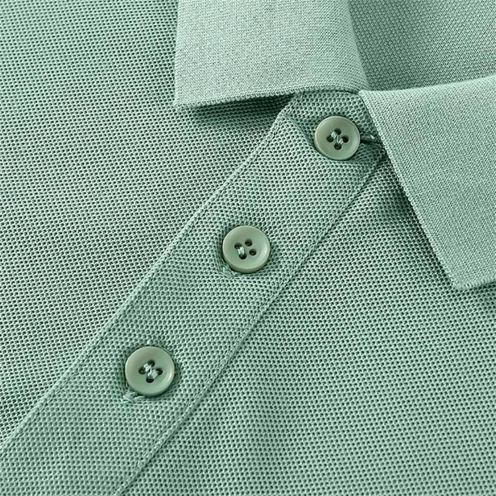 Rfmfkkg Polo da golf da uomo, a maniche lunghe, con risvolto, tinta unita, con bottoni