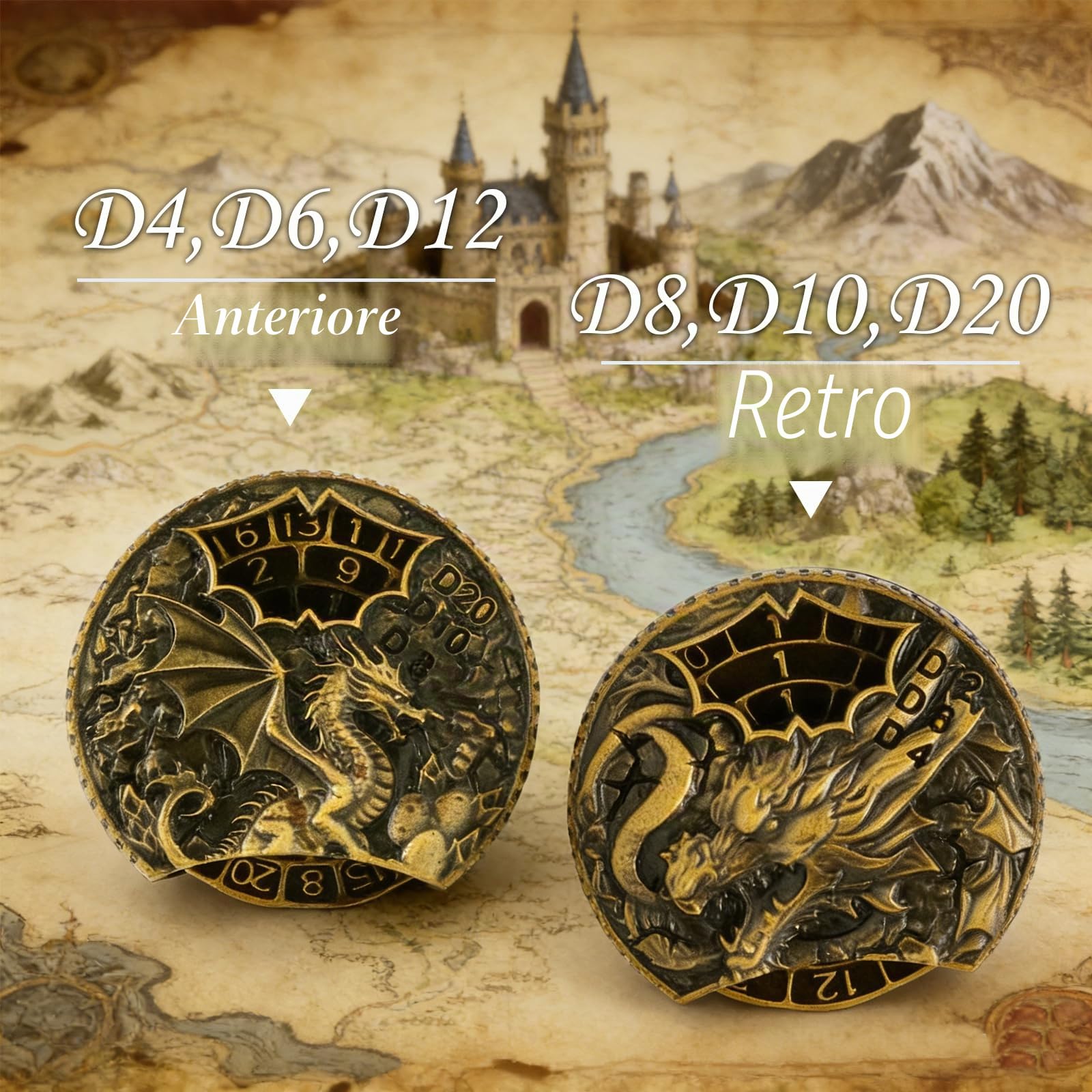 DND Ruota Dadi Spinner Metallici, 7 in 1 Dungeons And Dragon Game, Wheel Dice Spiner, Roulette Dadi Spinner,Accessori per Giochi da Tavolo di