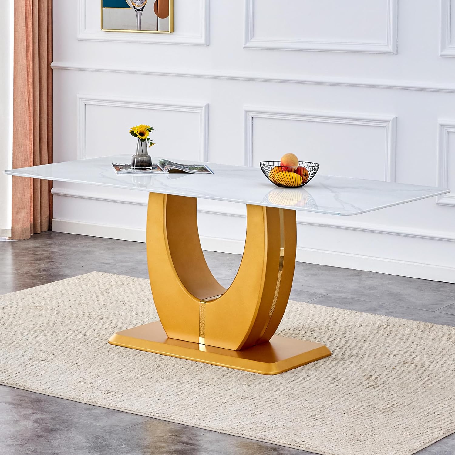 Btikita Dining Table 71" Faux Marble Kitchen Table Modern