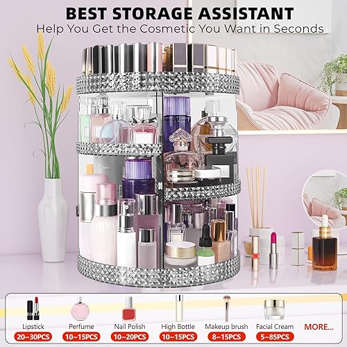 Miniatura 8 de HEMTROY Organizador de maquillaje giratorio 360, capacidad de tamaño grande, organizadores de perfume ajustables de 7 capas para encimera de