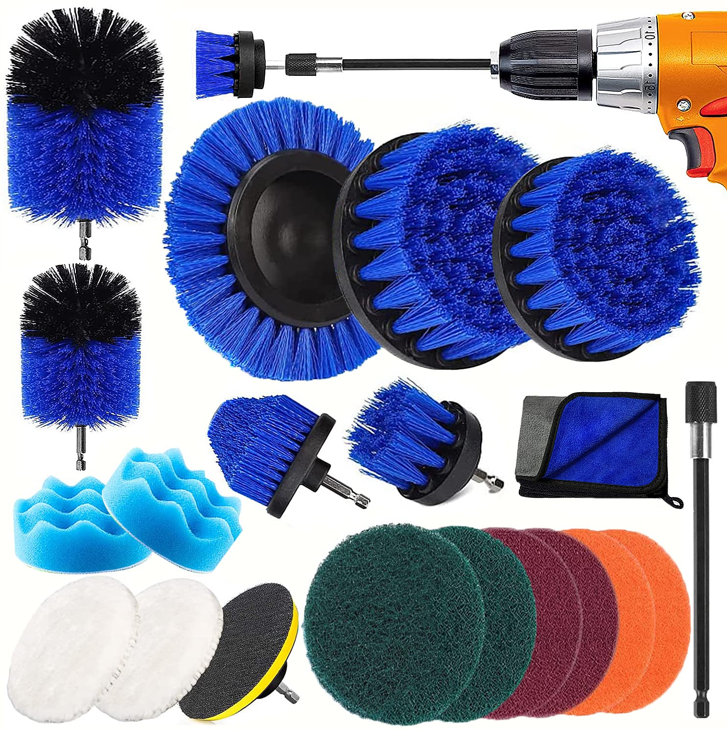 MOOING 20Pièces Brosse Perceuse, Multifonctionnel Brosse pour Perceuse, Brosses Nettoyage Perceuse Drill Brush Set pour Voitures, Bains, Cuisines, Carreaux, Barbecue