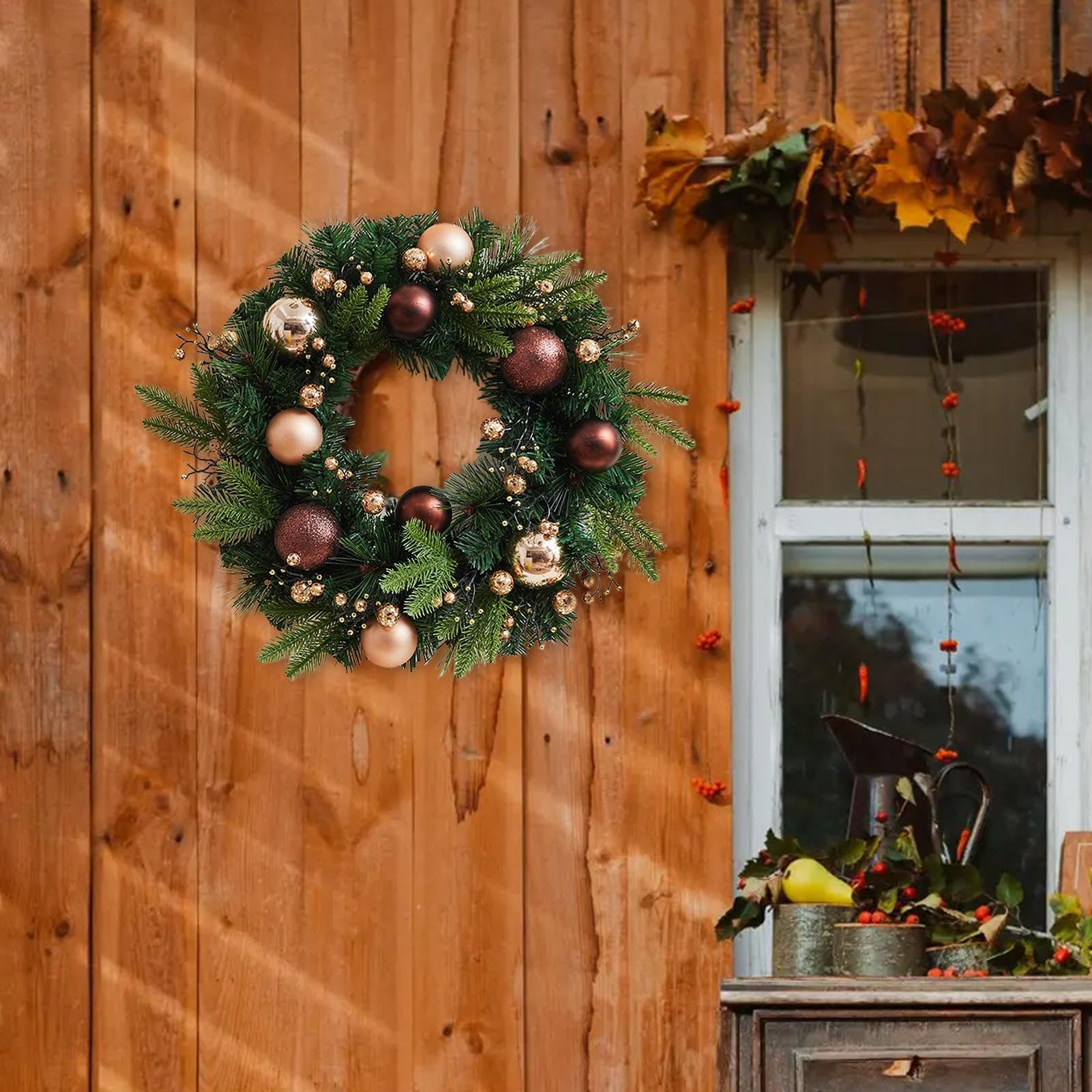Corona para La Puerta De Entrada Guirnalda Navideña Decorativa de Recuerdo | Corona De Navidad Artificial Para Interior Exterior Ventana Pared Casa Garaje Chimenea Armario Boda Invierno