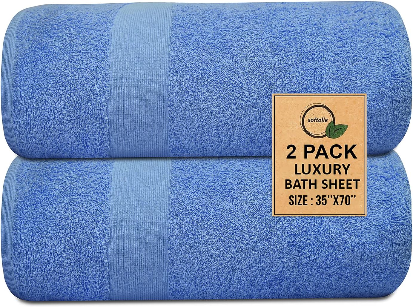 Softolle 100% Cotton Luxury Bath Sheets - Pack of 2 (35" x 70") | Super Soft, Quick-Dry & Highly Absorbent Towels for Bathroom, Home, Spa & Gym (Sky Blue)