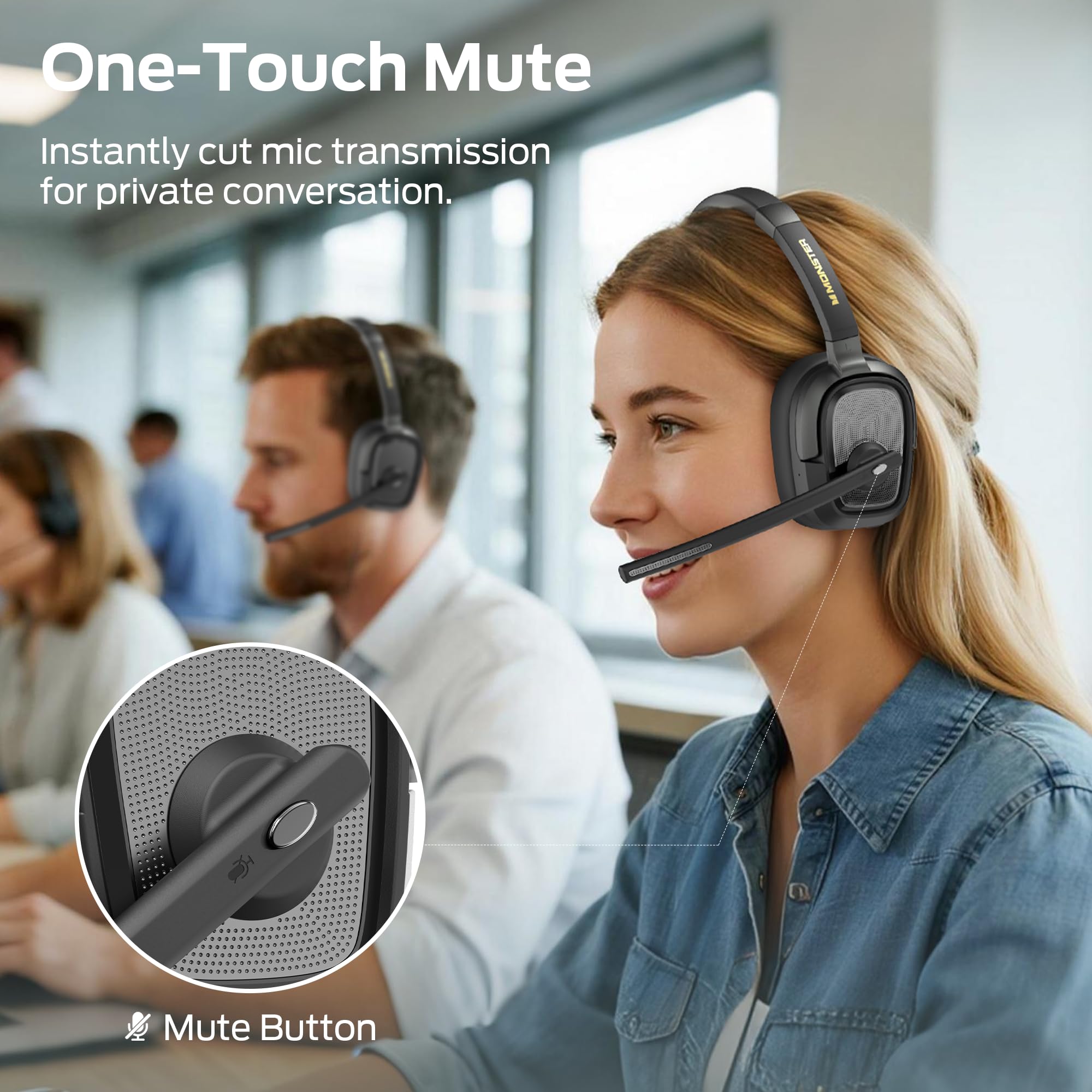 Monster VoiceLink 200 Wireless Headset with Mic, Bluetooth V5.4 Headphones with AI Noise Cancelling Mic & USB Dongle, 60H Playtime & Mic Mute for Computer/Laptop/PC/iPhone/Android - 5