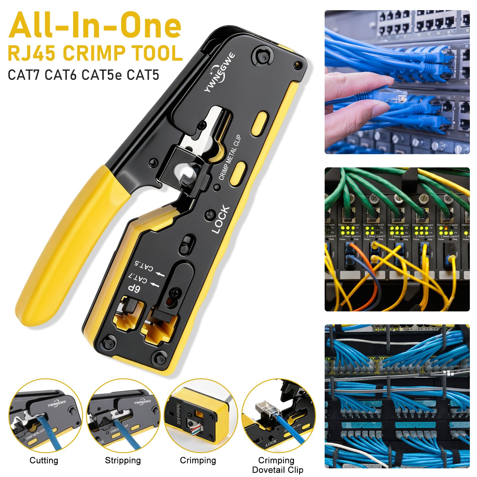 Crimpatrice passante, RJ45 CAT7, CAT7/CAT6/CAT5, RJ45, crimpatrice passante, crimpatrice RJ45, per connettori passanti Cat7, Cat6a, Cat5e (crimpatrice CAT7 02)