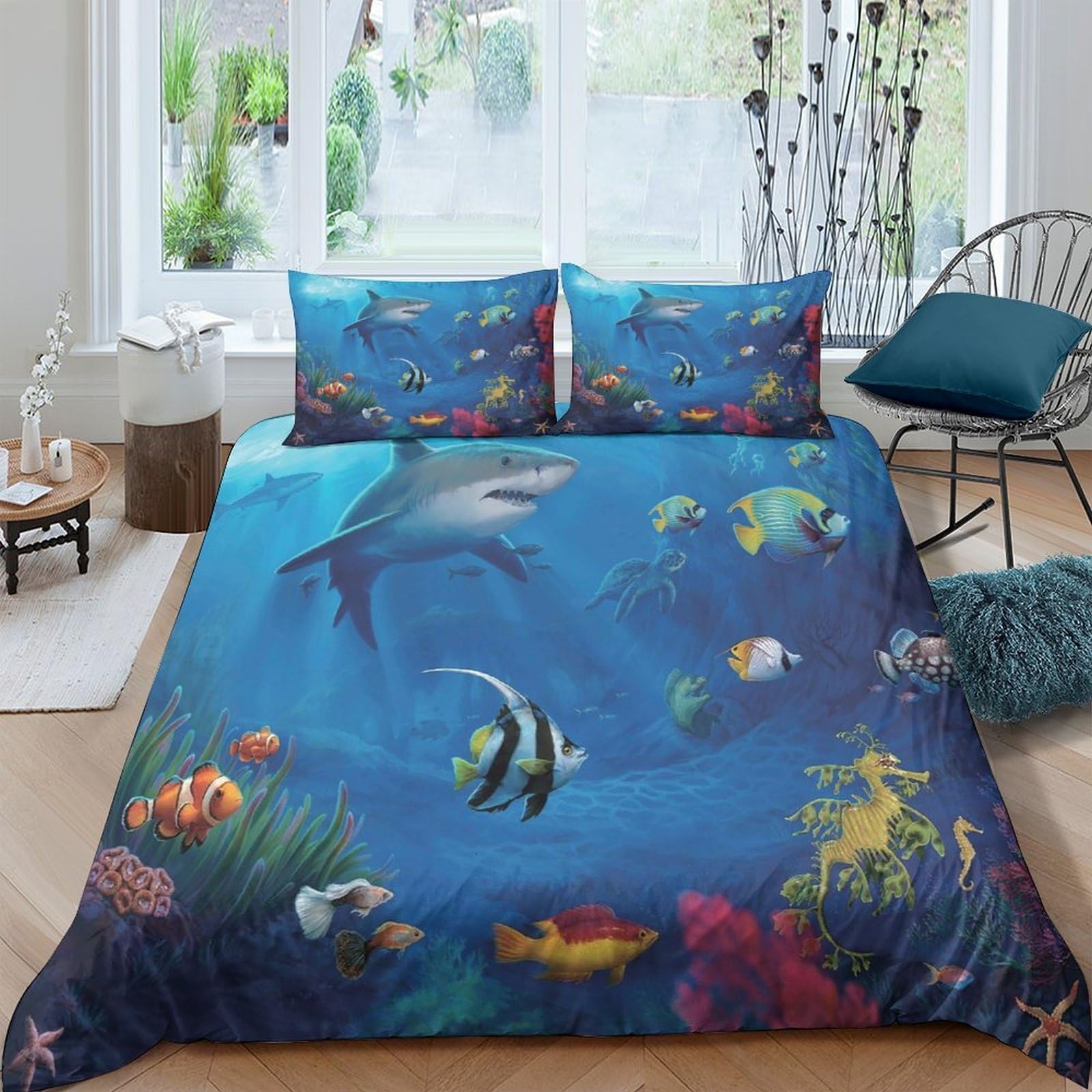 Housse de couette ultra-doux avec illustration faune marine imprimée en 3D haute définition