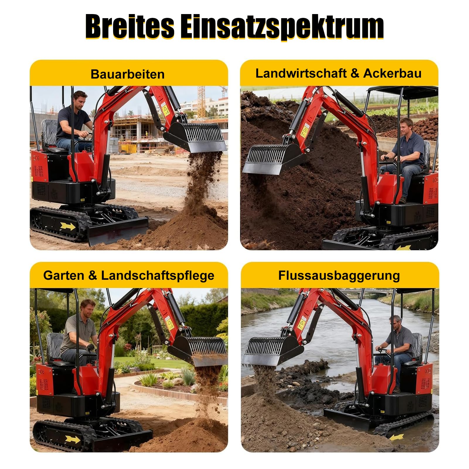 Siebschaufel Minibagger 60 cm, 800-1800 kg Sieblöffel | Manganstahl, 2,5 cm Sieböffnung, inklusive Pins, für Trennung von Erde, Sand, Steinen und grobem Material