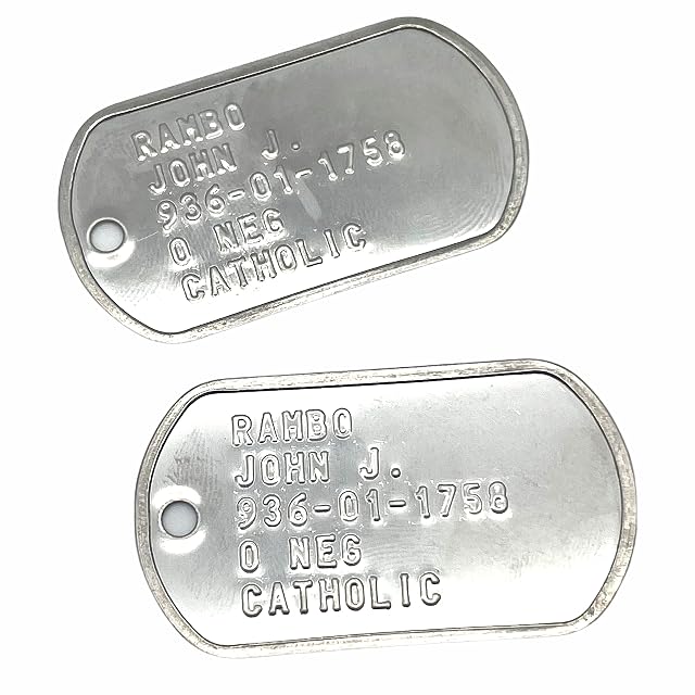 Foto 7 de 8 de John Rambo - Juego de placas militares para perro, acero inoxidable, cadena y silenciadores incluidos