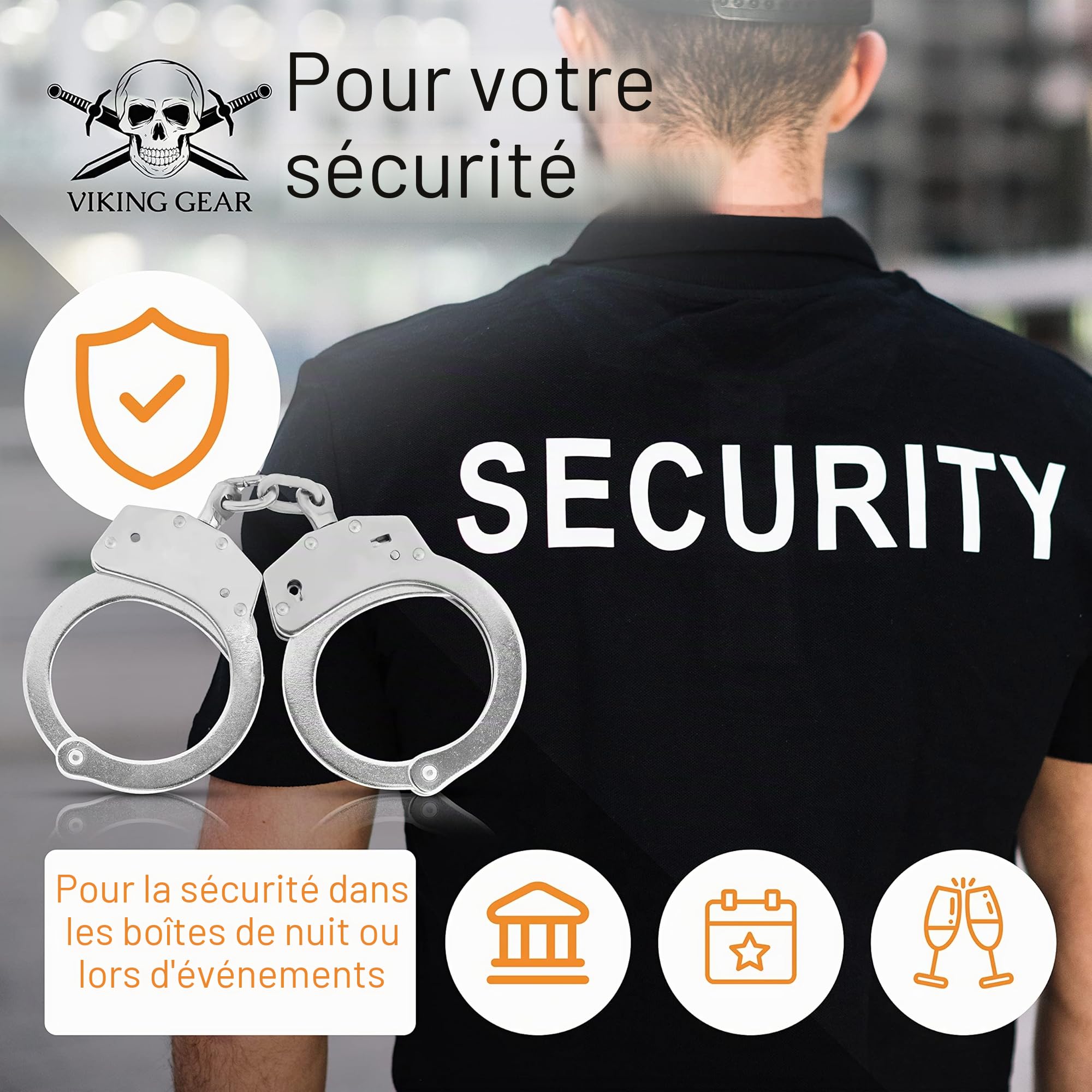 Menottes professionnelles VIKING GEAR® en acier trempé argenté avec 2 clés - Qualité professionnelle - Accessoire de sécurité - Menottes pour le sexe - Handcuffs sex