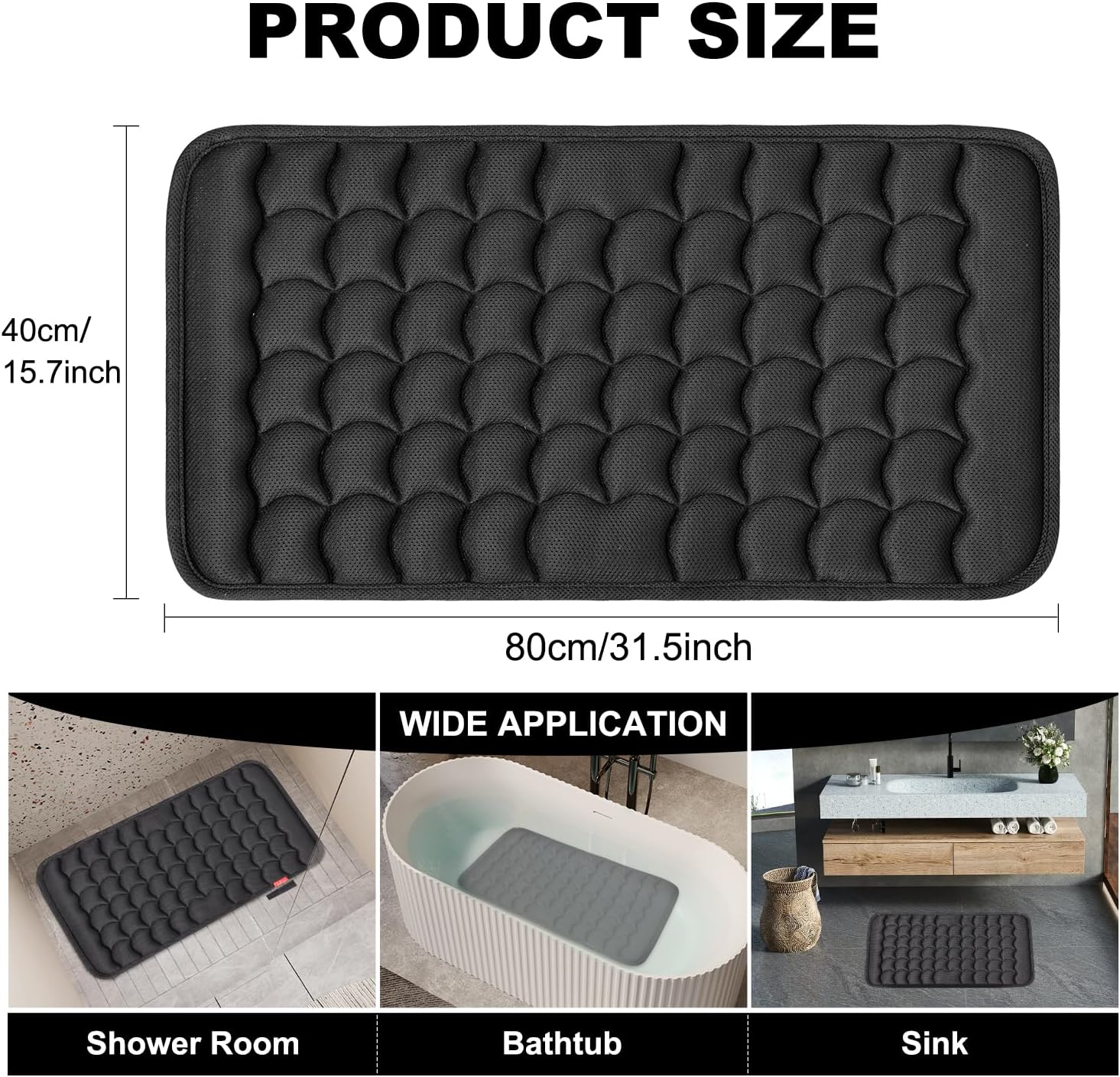 Idle Hippo 3D Air Mesh Non Slip Bathtub Mat, Anti Slip Shower Mat with Silicone Suction Cups, Quick Drying Bath Tub Mats, Anti Slip Bath Mat for Bathroom, Tub, Floor, Home, Kitchen, Hotel