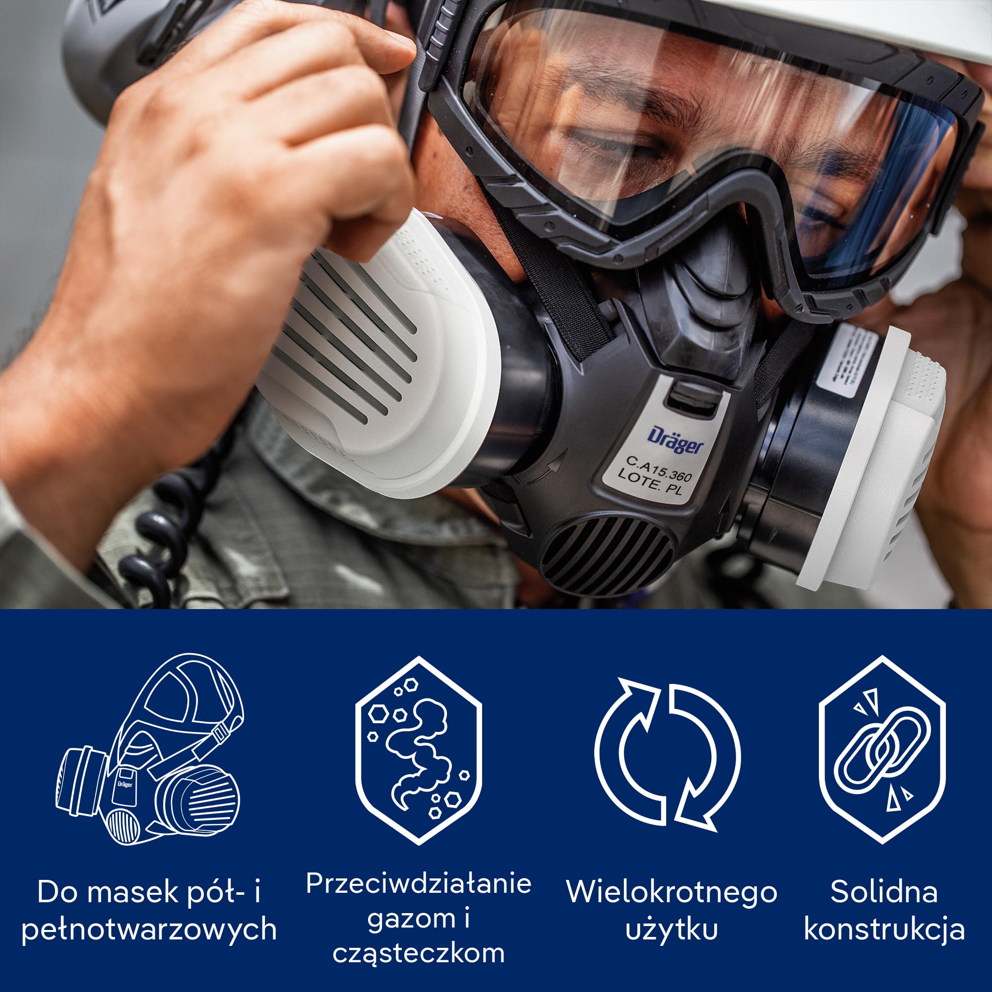 Filtry bagnetowe Dräger X-plore A1B1E1K1 Hg P3 RD | 14 wymiennych wkładów filtracyjnych odpowiednich do masek oddechowych X-plore 3300, 5500 | ochrona przed toksycznymi oparami